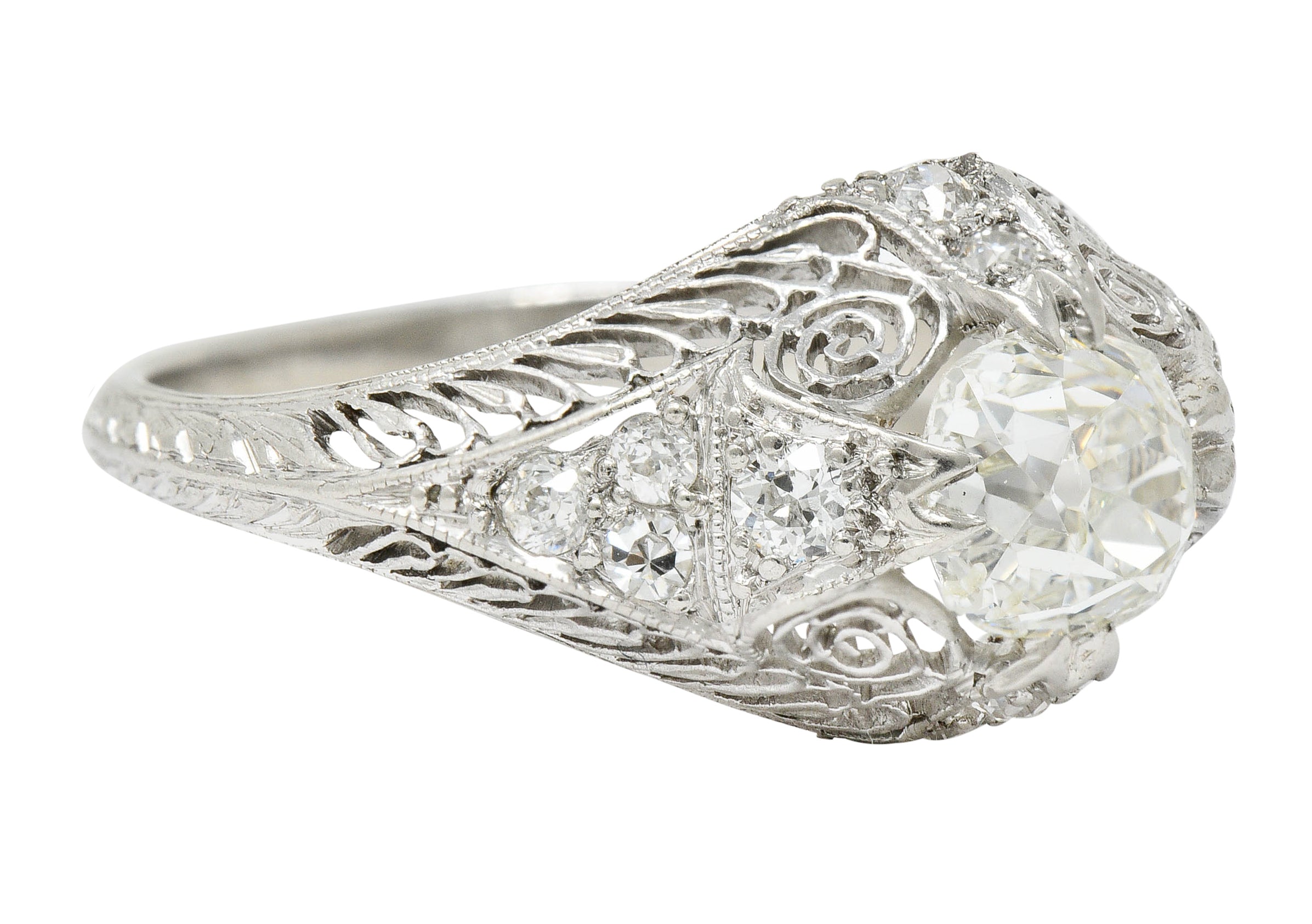 Edwardian 1.36 CTW Old Mine Diamond Platinum Engagement Ring GIARing - Wilson's Estate Jewelry