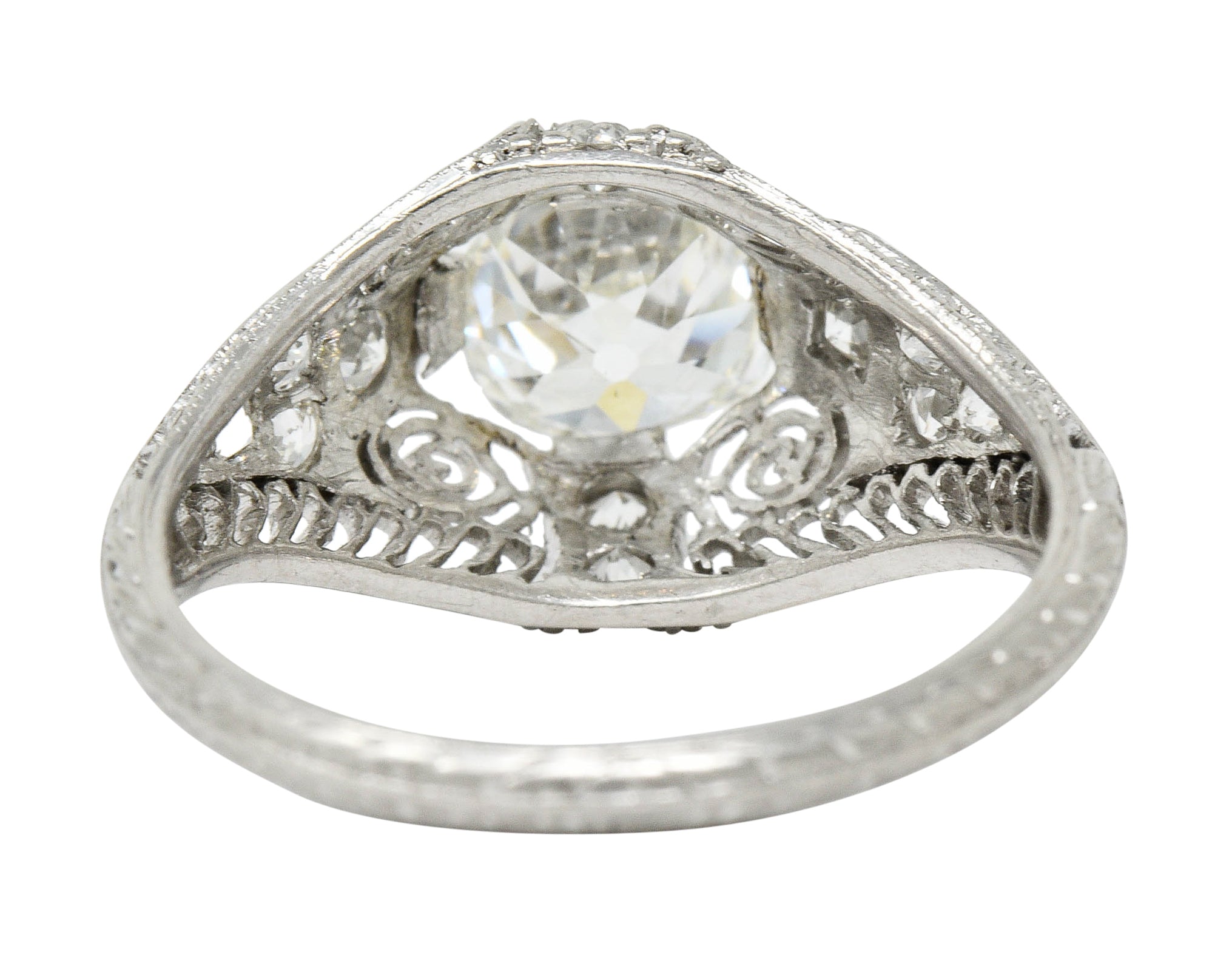 Edwardian 1.36 CTW Old Mine Diamond Platinum Engagement Ring GIARing - Wilson's Estate Jewelry