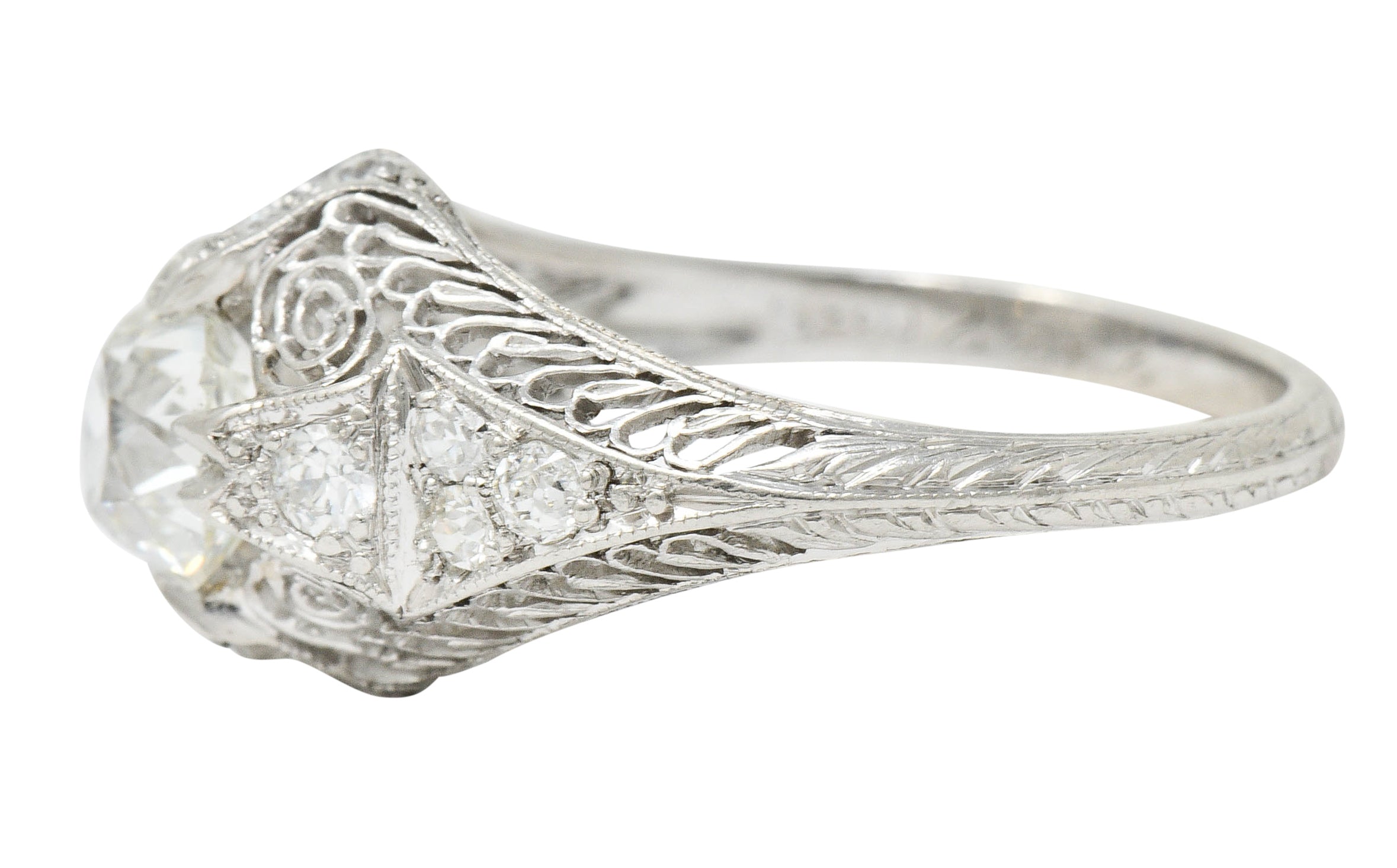 Edwardian 1.36 CTW Old Mine Diamond Platinum Engagement Ring GIARing - Wilson's Estate Jewelry