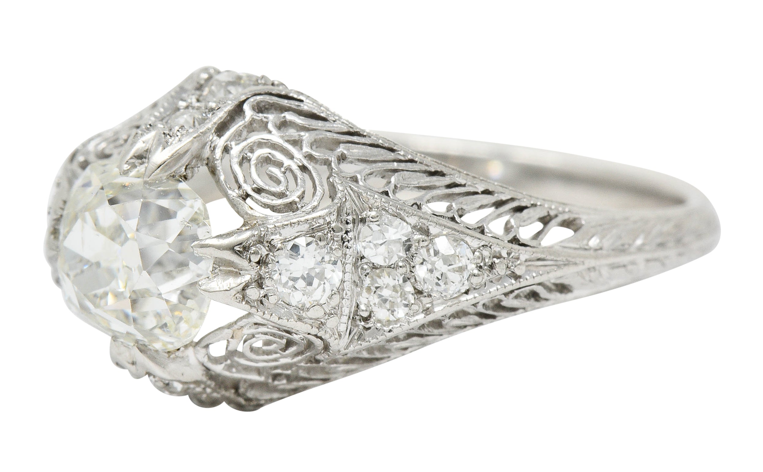 Edwardian 1.36 CTW Old Mine Diamond Platinum Engagement Ring GIARing - Wilson's Estate Jewelry