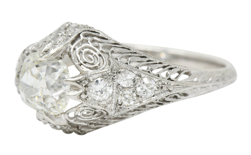 Edwardian 1.36 CTW Old Mine Diamond Platinum Engagement Ring GIARing - Wilson's Estate Jewelry