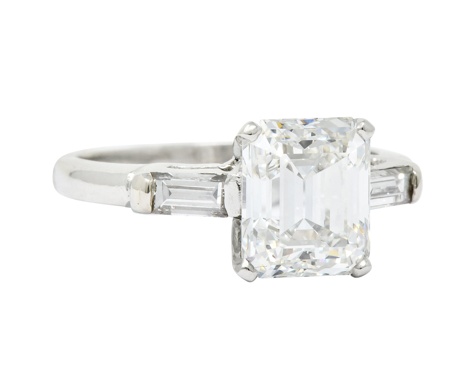 1950's Mid-Century 2.72 CTW Emerald Cut Diamond Platinum Engagement Ring GIA - Wilson's Estate Jewelry