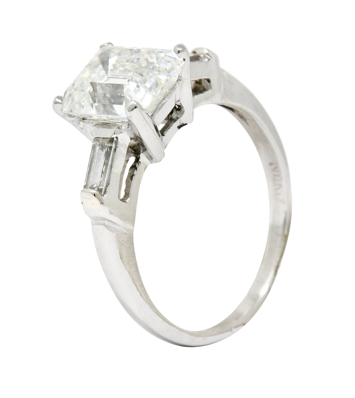 1950's Mid-Century 2.72 CTW Emerald Cut Diamond Platinum Engagement Ring GIA - Wilson's Estate Jewelry