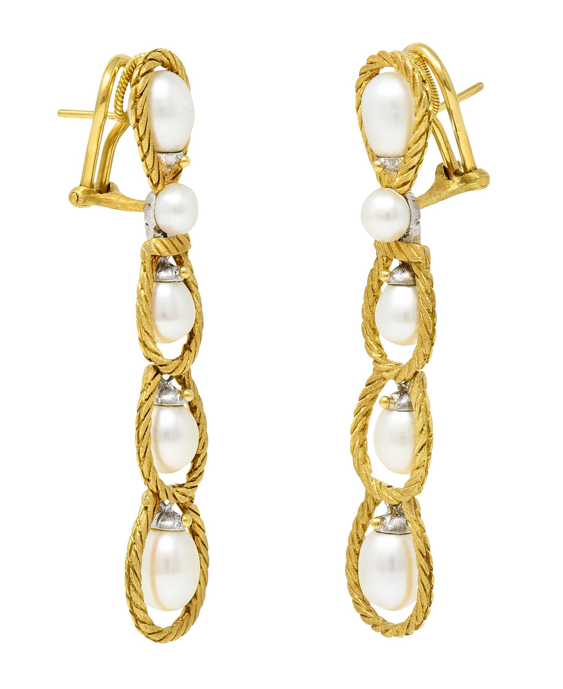 Buccellati Pearl 18 Karat Two-Tone Gold Drop EarringsEarrings - Wilson's Estate Jewelry