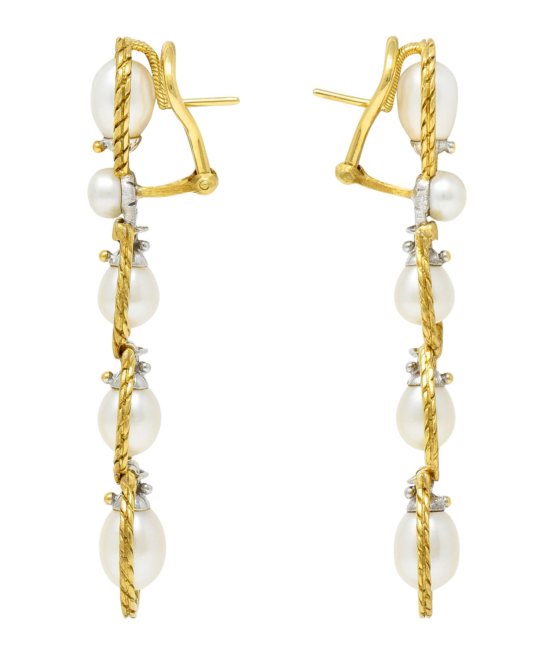 Buccellati Pearl 18 Karat Two-Tone Gold Drop EarringsEarrings - Wilson's Estate Jewelry