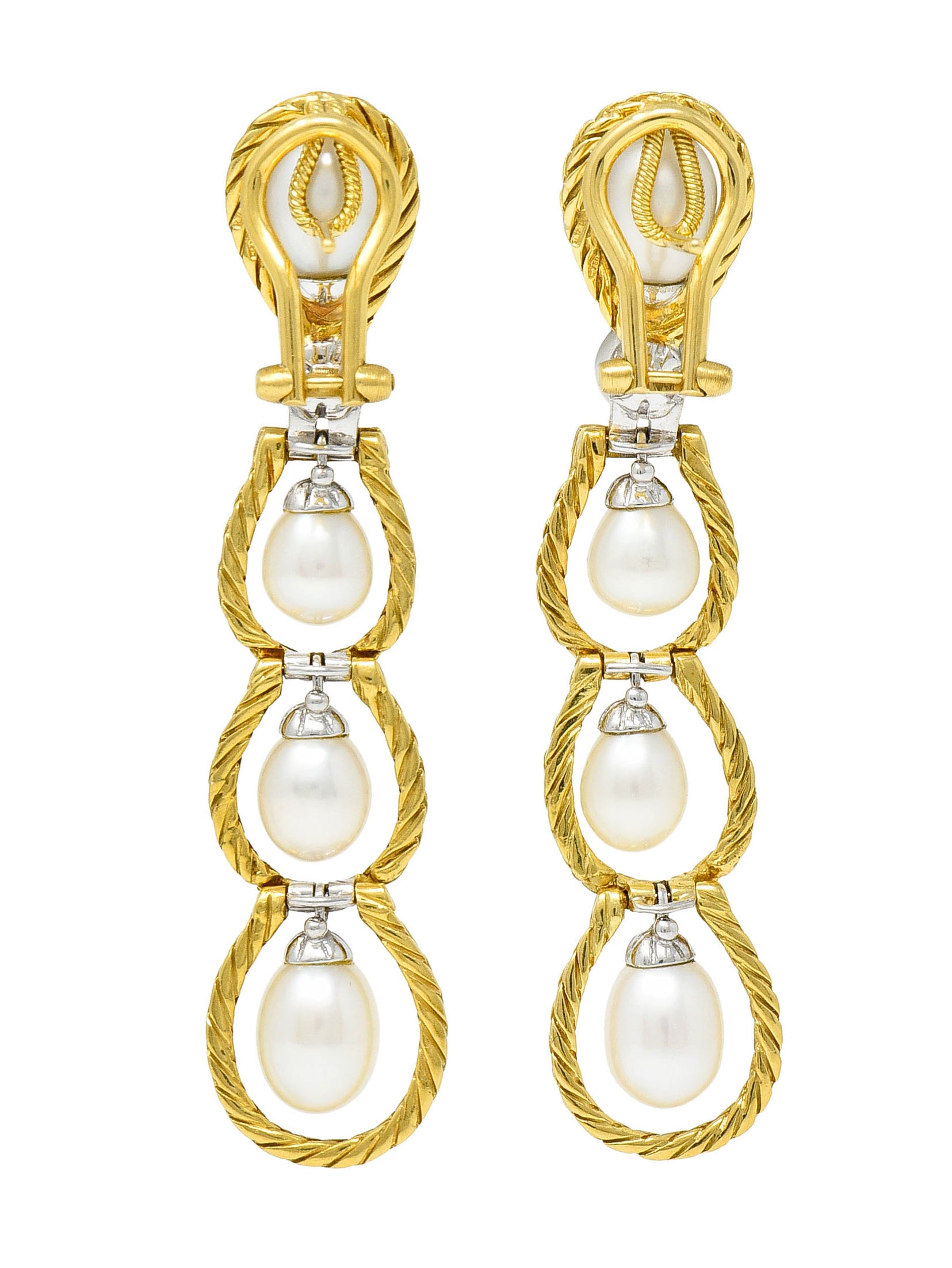 Buccellati Pearl 18 Karat Two-Tone Gold Drop EarringsEarrings - Wilson's Estate Jewelry