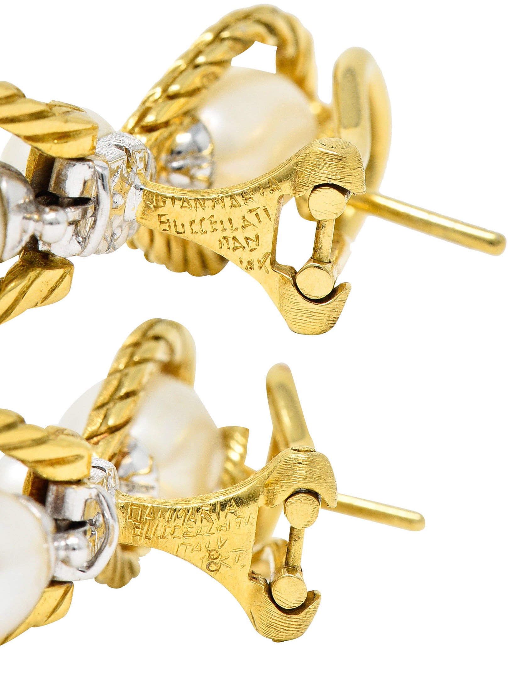 Buccellati Pearl 18 Karat Two-Tone Gold Drop EarringsEarrings - Wilson's Estate Jewelry