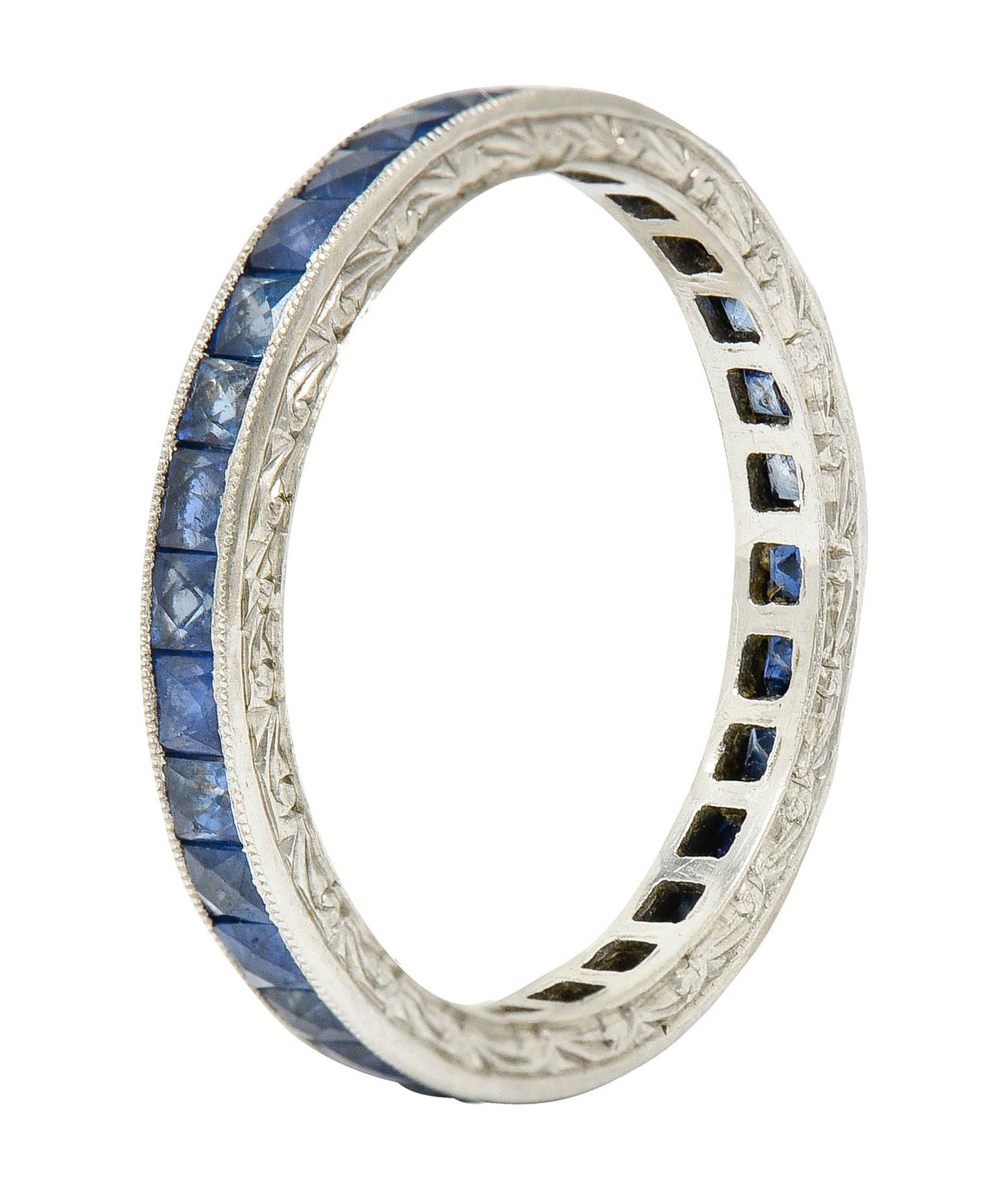 Art Deco 2.25 CTW French Cut Sapphire Platinum Eternity Band RingRing - Wilson's Estate Jewelry