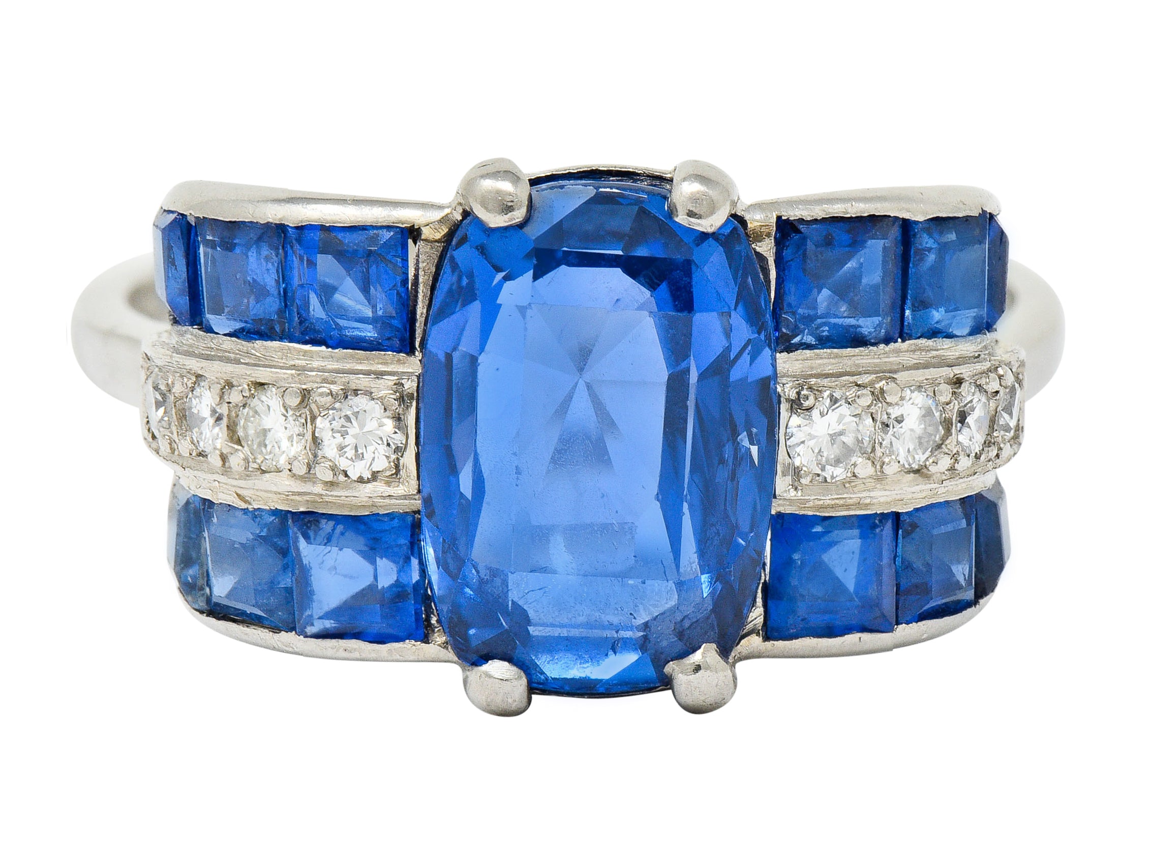 Art Deco 4.41 CTW No Heat Burma Sapphire Diamond Platinum Band Ring GIARing - Wilson's Estate Jewelry