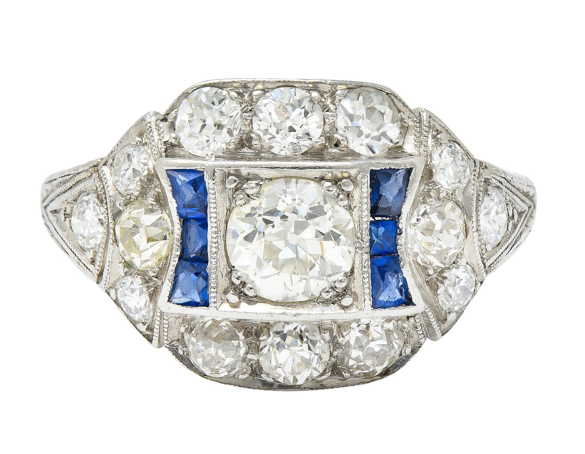 Art Deco Sapphire 1.58 CTW Diamond Platinum Dinner RingRing - Wilson's Estate Jewelry