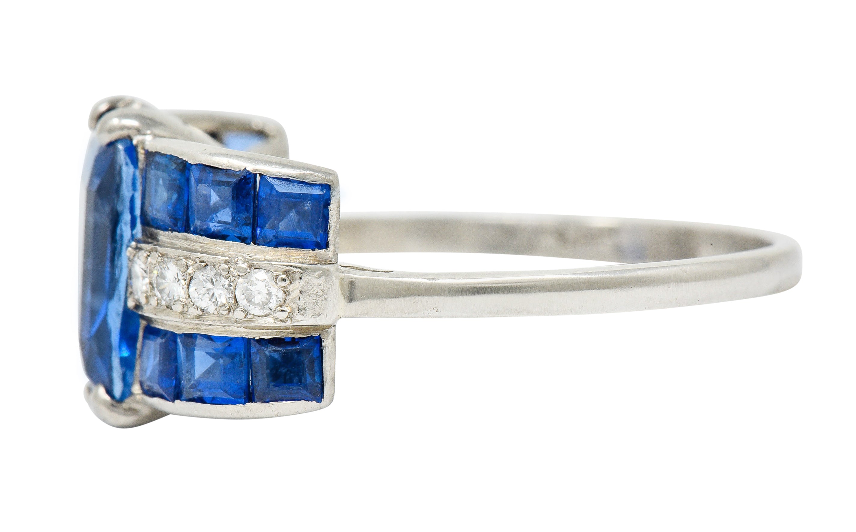 Art Deco 4.41 CTW No Heat Burma Sapphire Diamond Platinum Band Ring GIARing - Wilson's Estate Jewelry