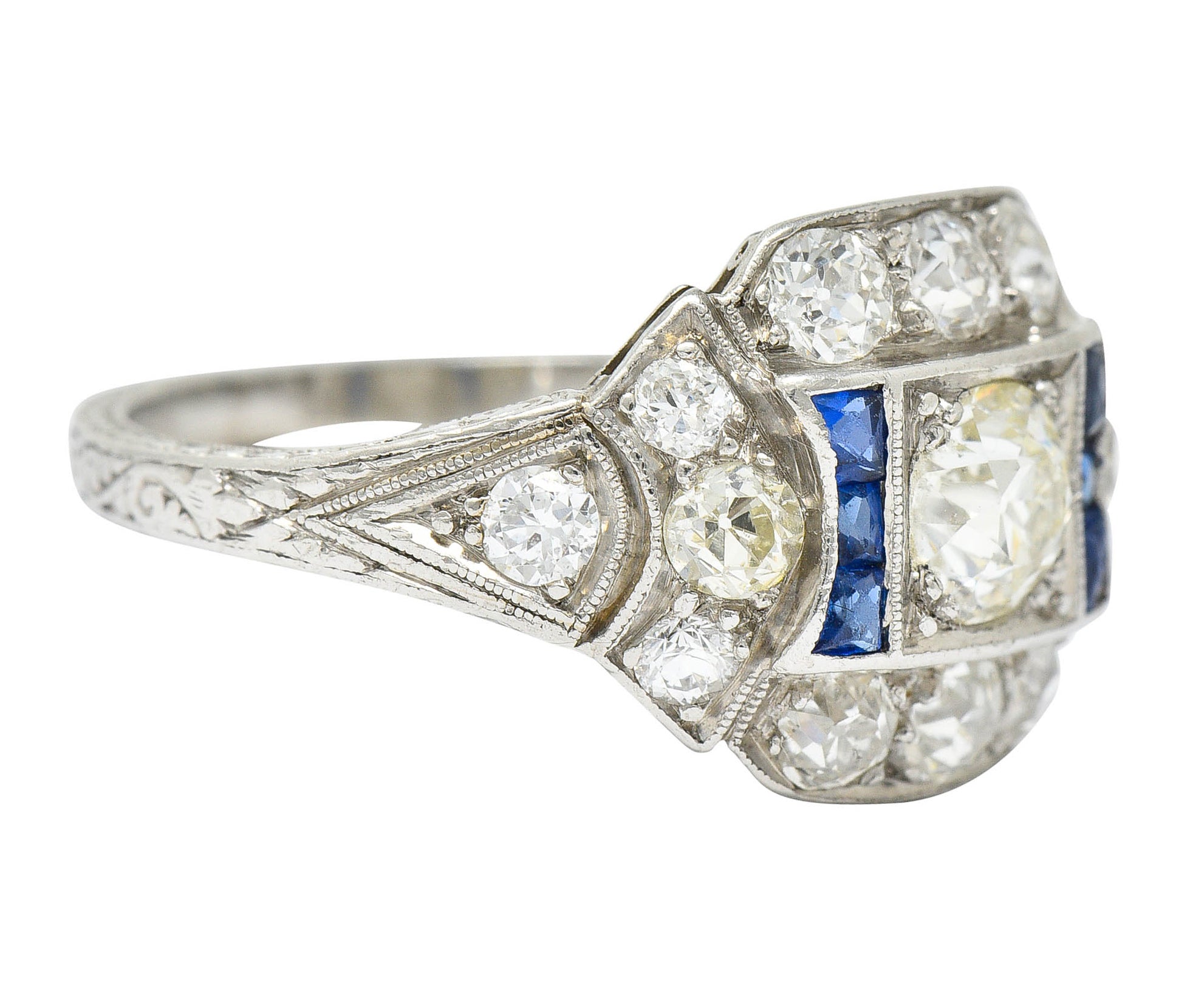 Art Deco Sapphire 1.58 CTW Diamond Platinum Dinner RingRing - Wilson's Estate Jewelry