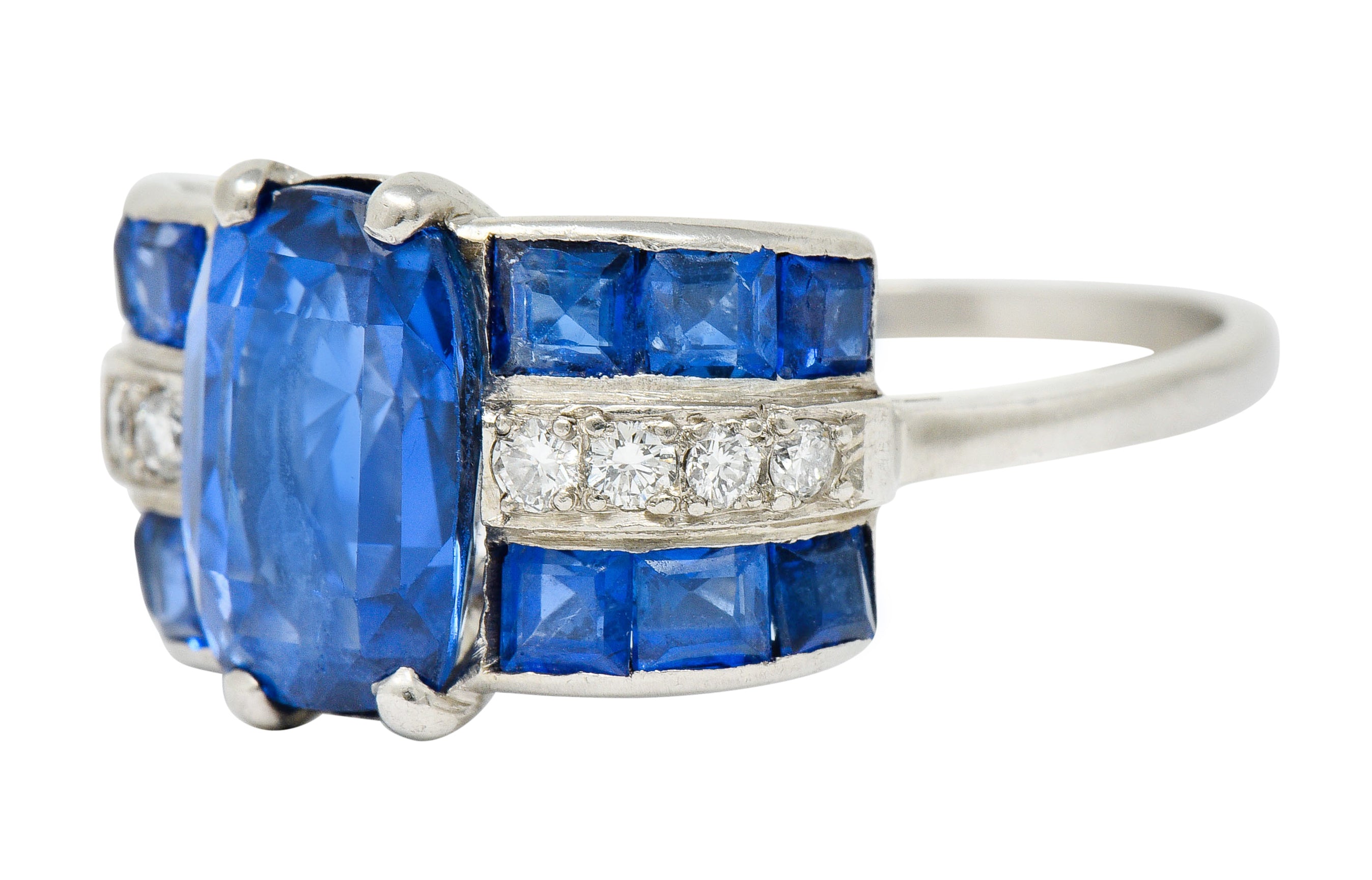 Art Deco 4.41 CTW No Heat Burma Sapphire Diamond Platinum Band Ring GIARing - Wilson's Estate Jewelry