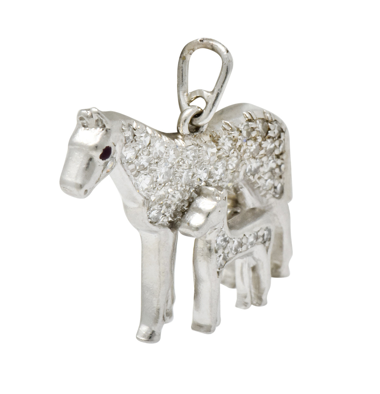 Art Deco Pave Diamond Platinum Mother Horse And Baby Foal Charm - Wilson's Estate Jewelry