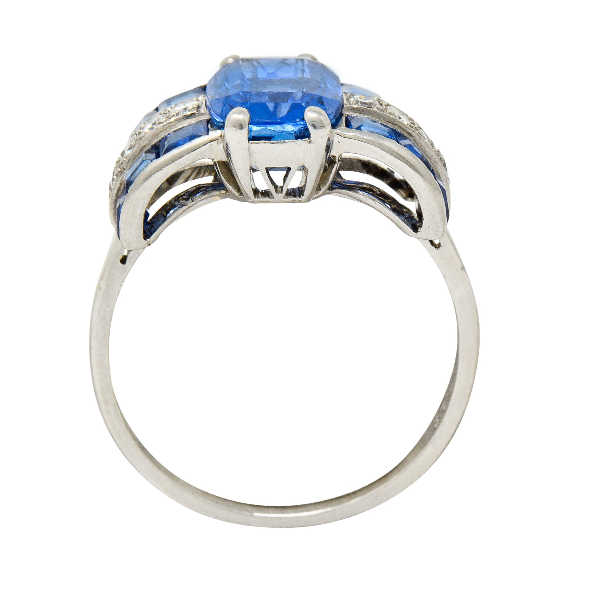 Art Deco 4.41 CTW No Heat Burma Sapphire Diamond Platinum Band Ring GIARing - Wilson's Estate Jewelry