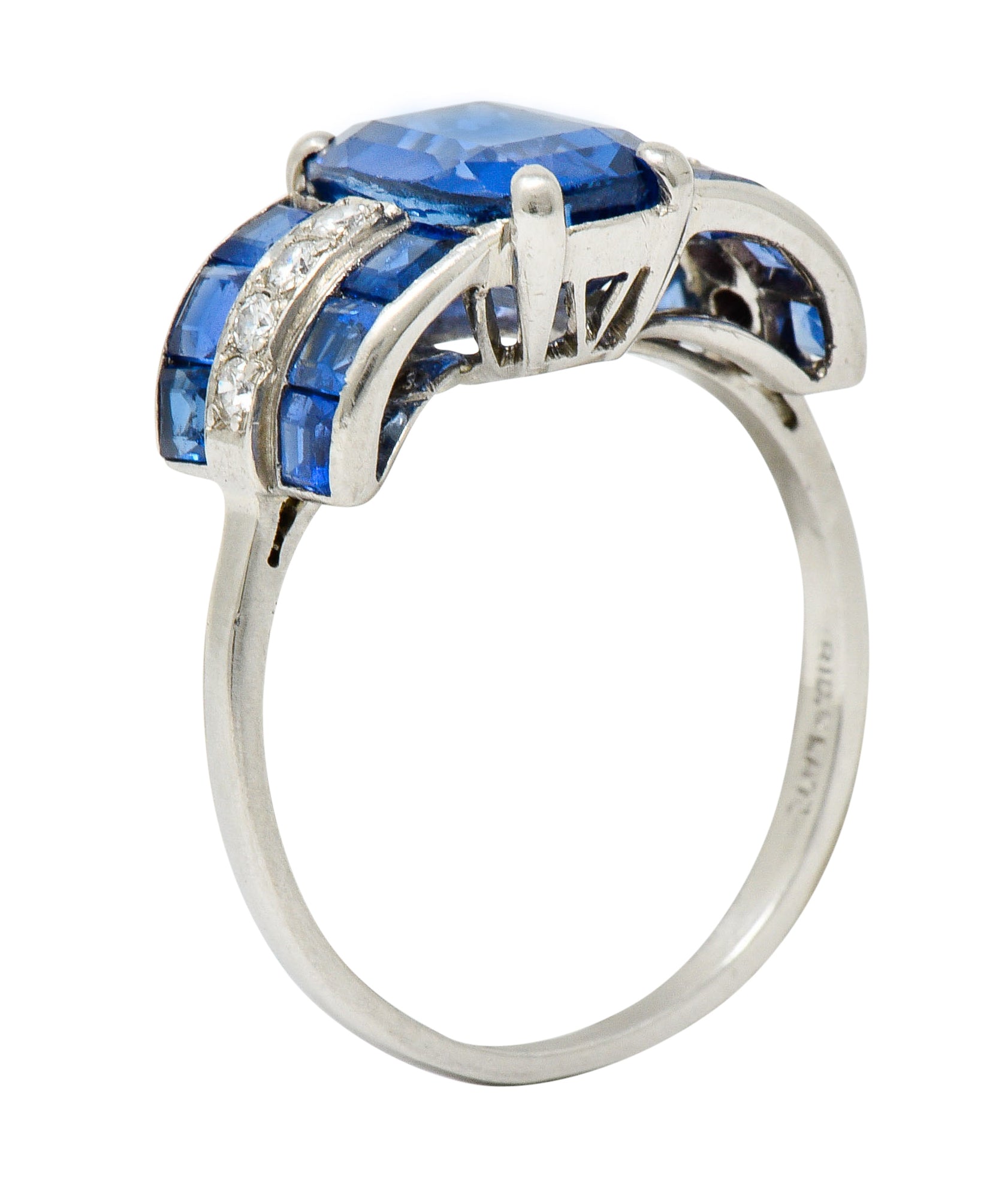 Art Deco 4.41 CTW No Heat Burma Sapphire Diamond Platinum Band Ring GIARing - Wilson's Estate Jewelry