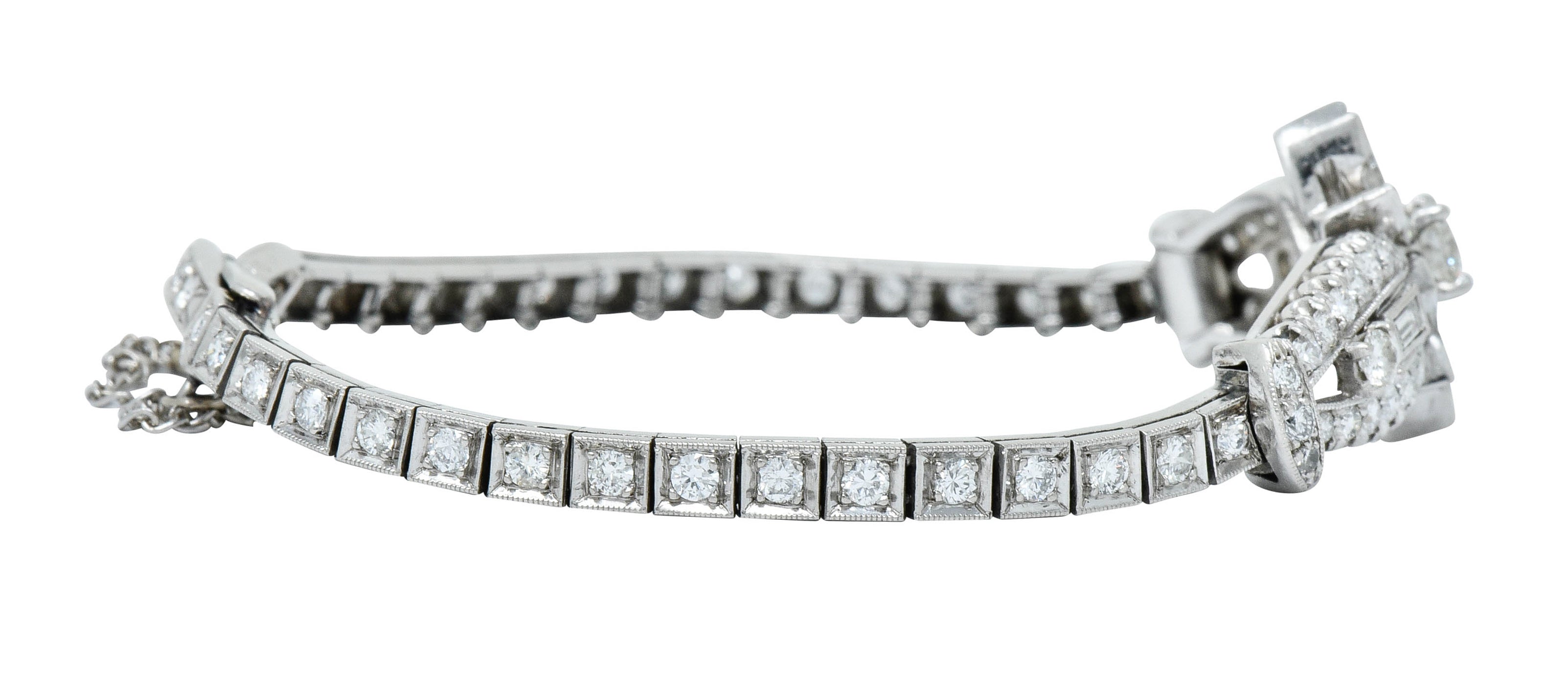 1950’s Mid-Century 4.00 CTW Diamond Platinum Floral Cluster Link Braceletbracelet - Wilson's Estate Jewelry