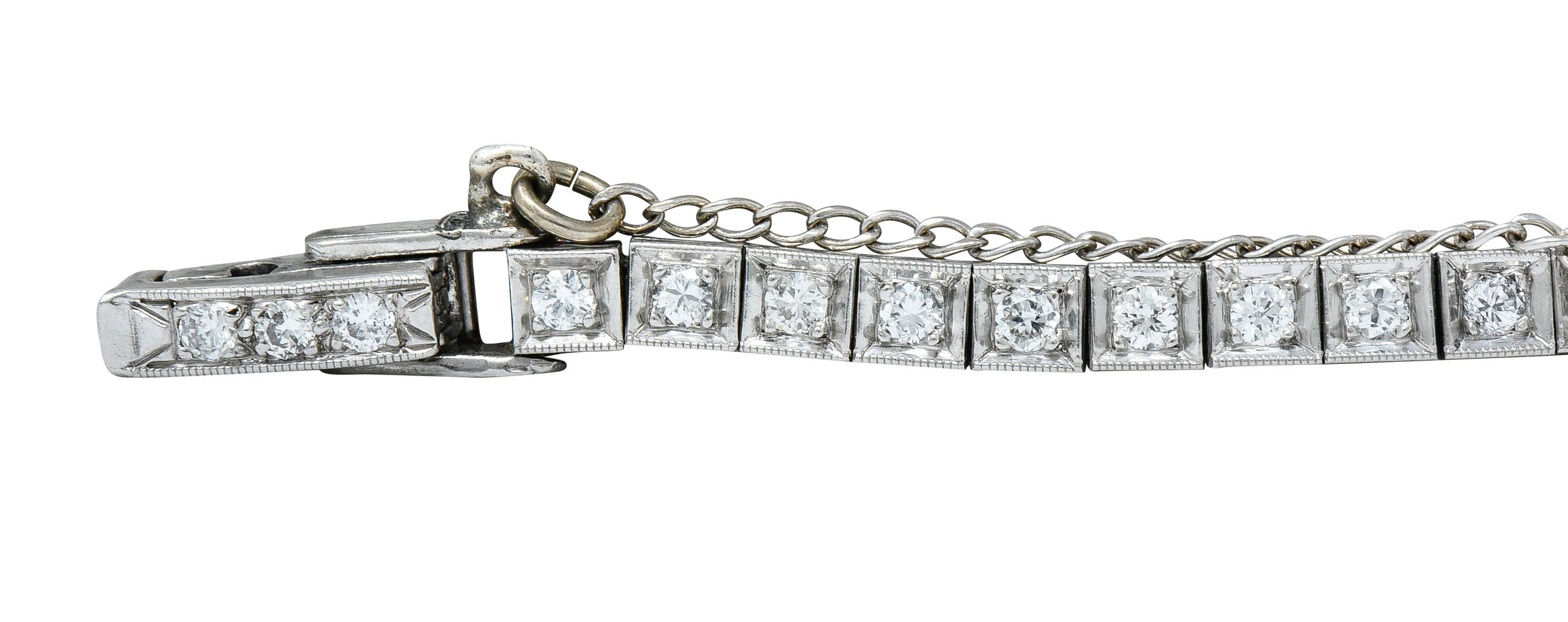 1950’s Mid-Century 4.00 CTW Diamond Platinum Floral Cluster Link Braceletbracelet - Wilson's Estate Jewelry