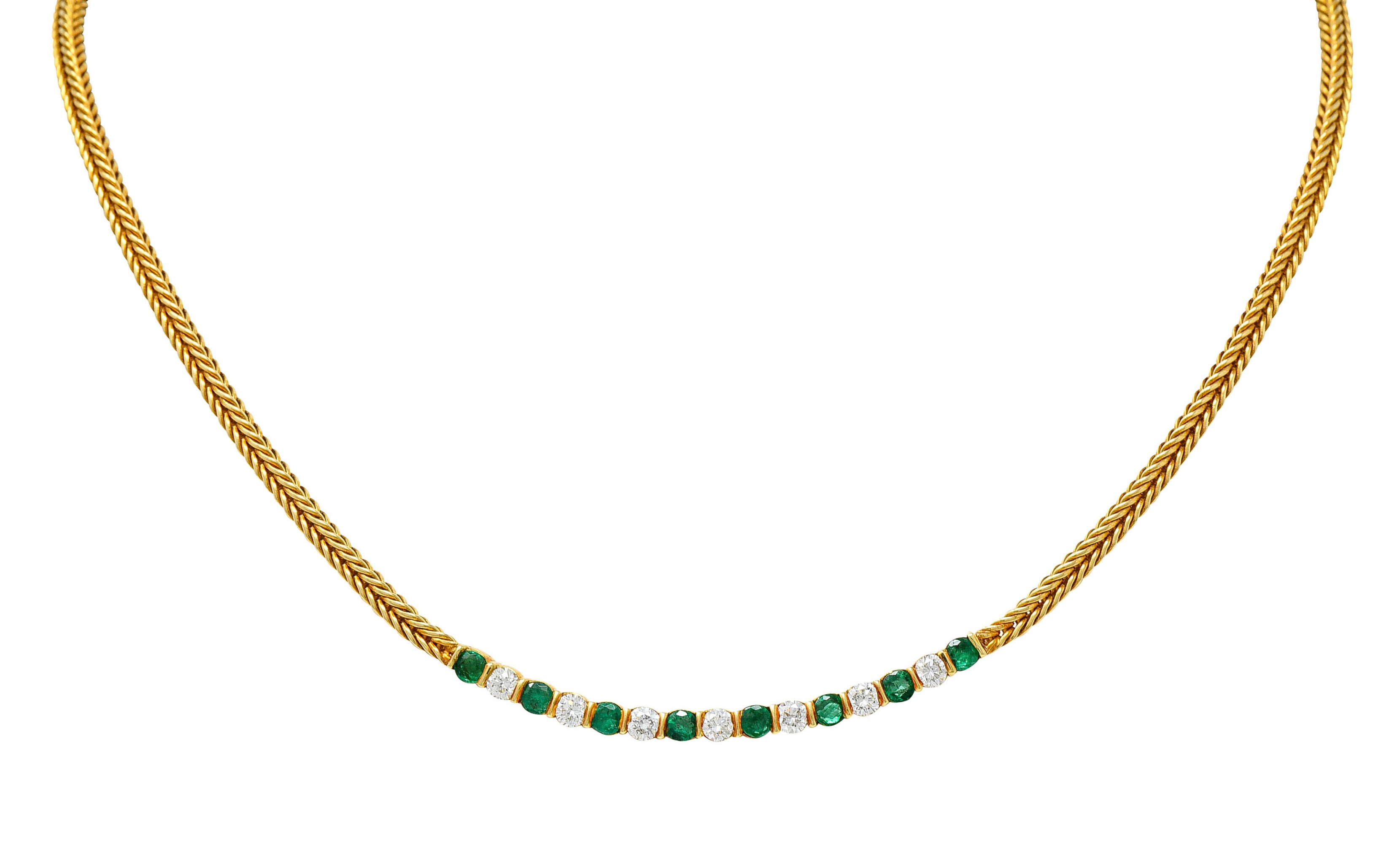 1960's Tiffany & Co. 1.75 CTW Emerald Diamond 18 Karat Gold Wheat Chain NecklaceNecklace - Wilson's Estate Jewelry