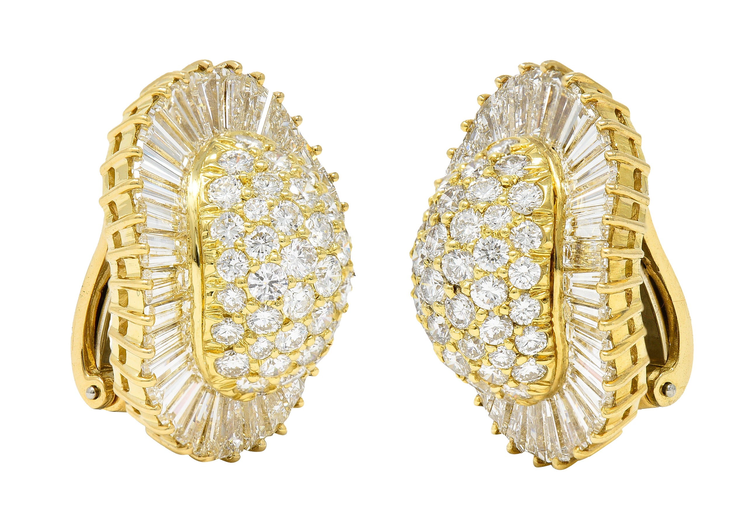 1980's Van Cleef & Arpels 11.64 CTW Diamond 18 Karat Yellow Gold Ballerina Halo Ear-Clip Earrings Wilson's Estate Jewelry