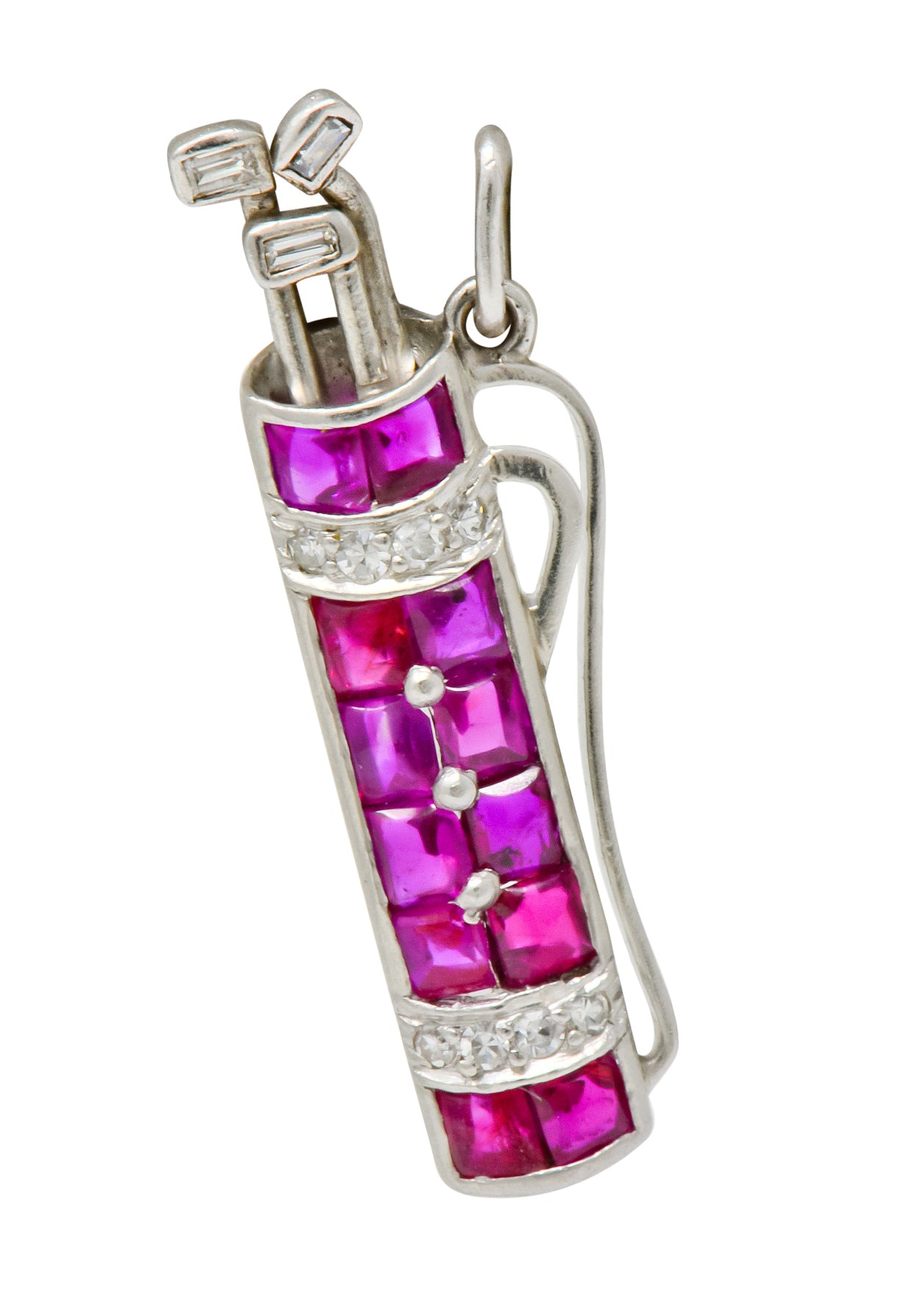 Bright Art Deco Large Ruby Diamond Platinum Golf Clubs And Bag Charm - Wilson's Estate Jewelry