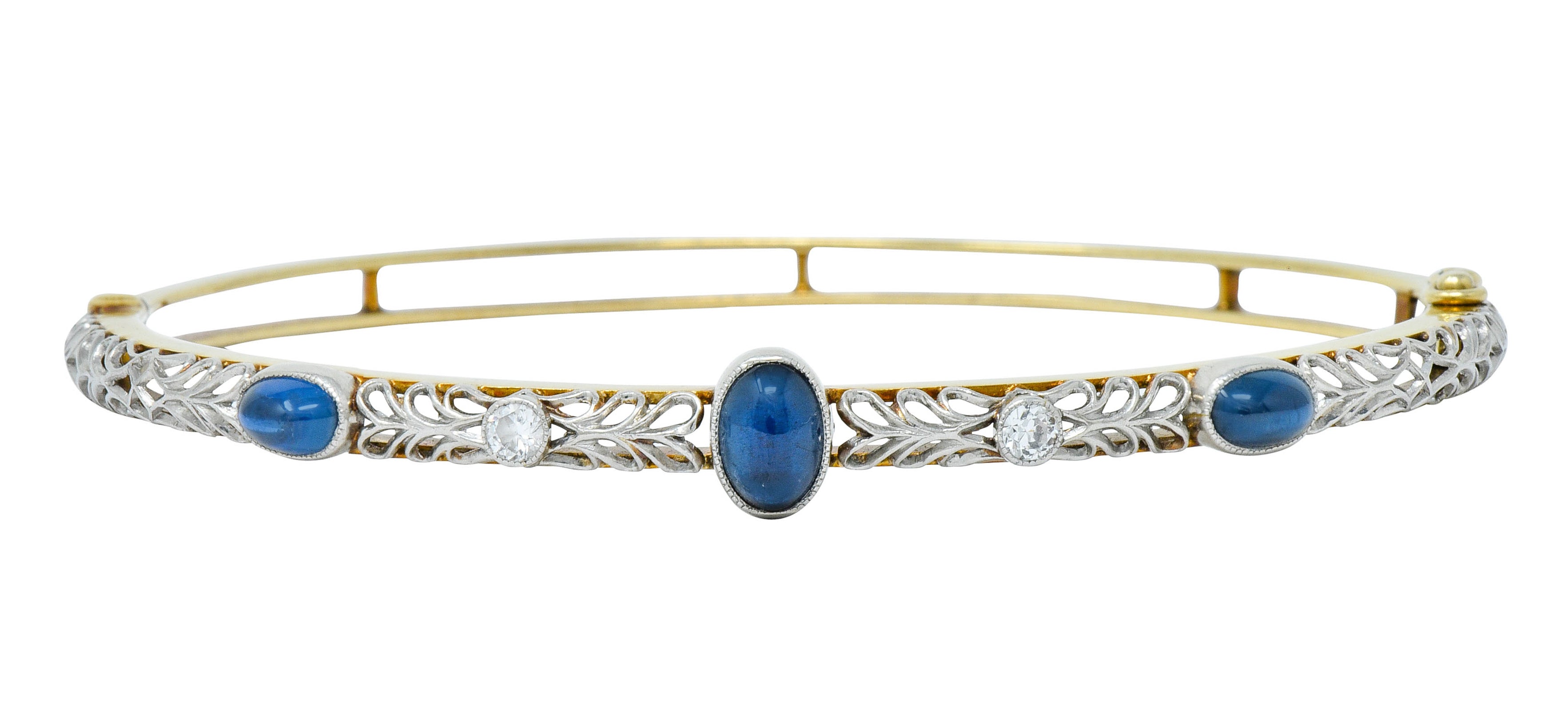 A.J. Hedges & Co. Edwardian Diamond Sapphire Platinum-Topped 14 Karat Gold Banglebracelet - Wilson's Estate Jewelry