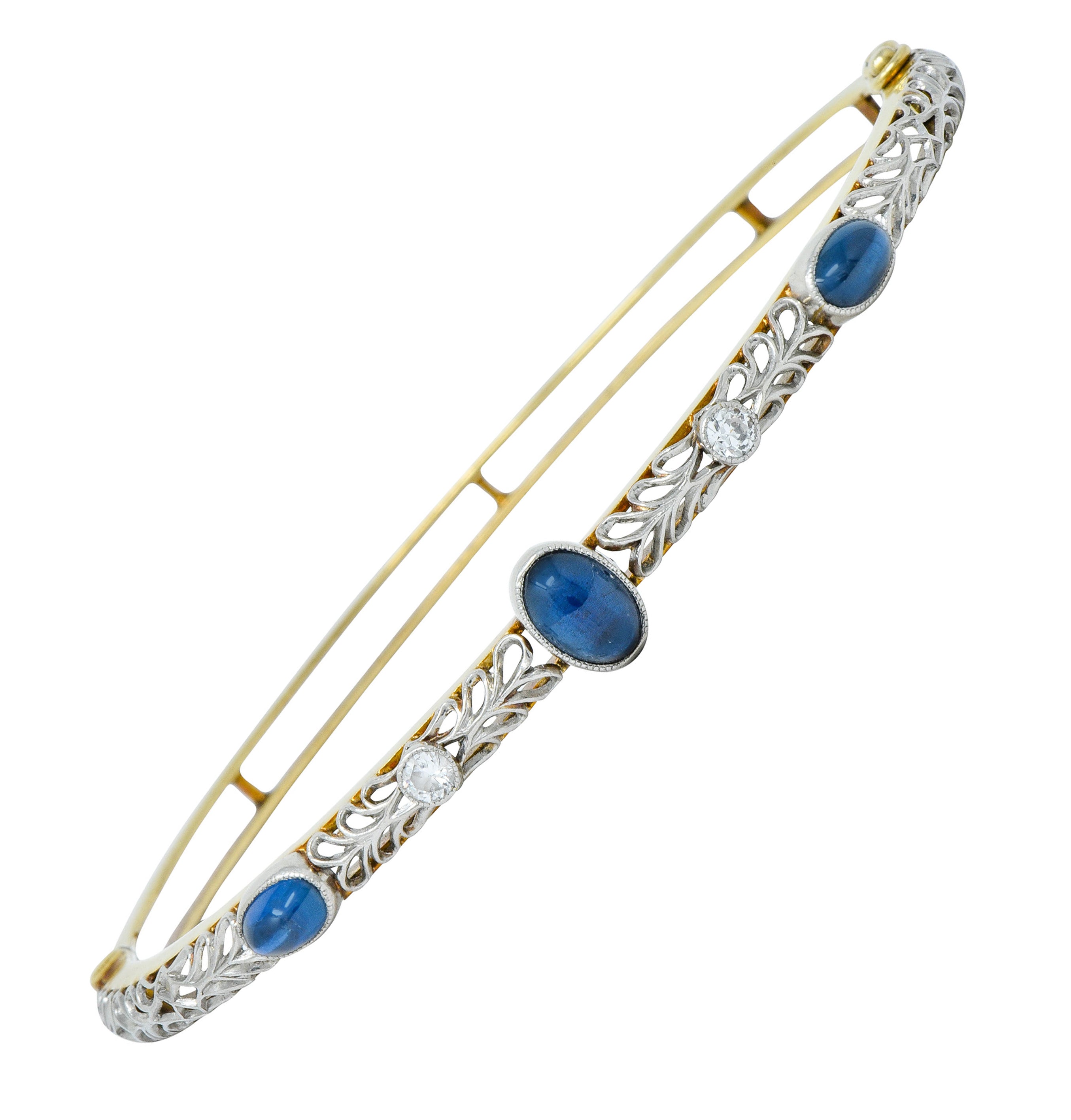 A.J. Hedges & Co. Edwardian Diamond Sapphire Platinum-Topped 14 Karat Gold Banglebracelet - Wilson's Estate Jewelry