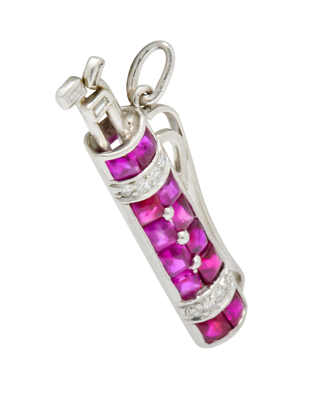 Bright Art Deco Large Ruby Diamond Platinum Golf Clubs And Bag Charm - Wilson's Estate Jewelry