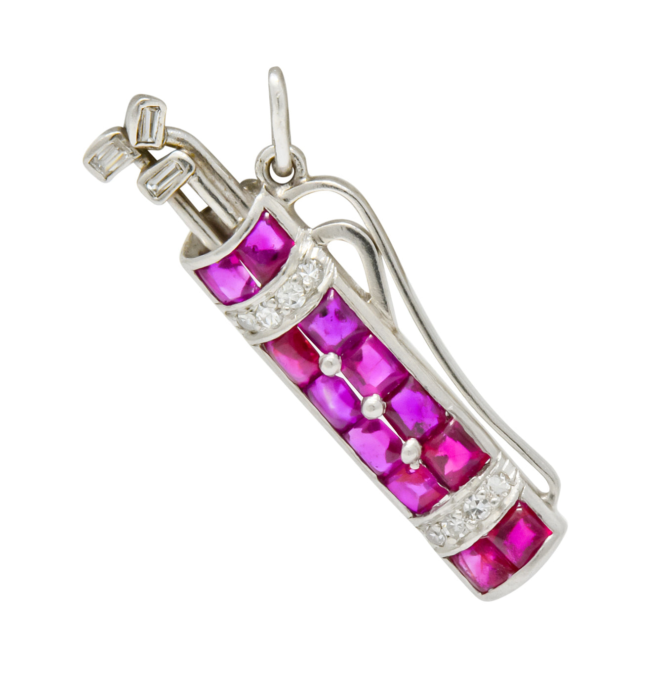 Bright Art Deco Large Ruby Diamond Platinum Golf Clubs And Bag Charm - Wilson's Estate Jewelry