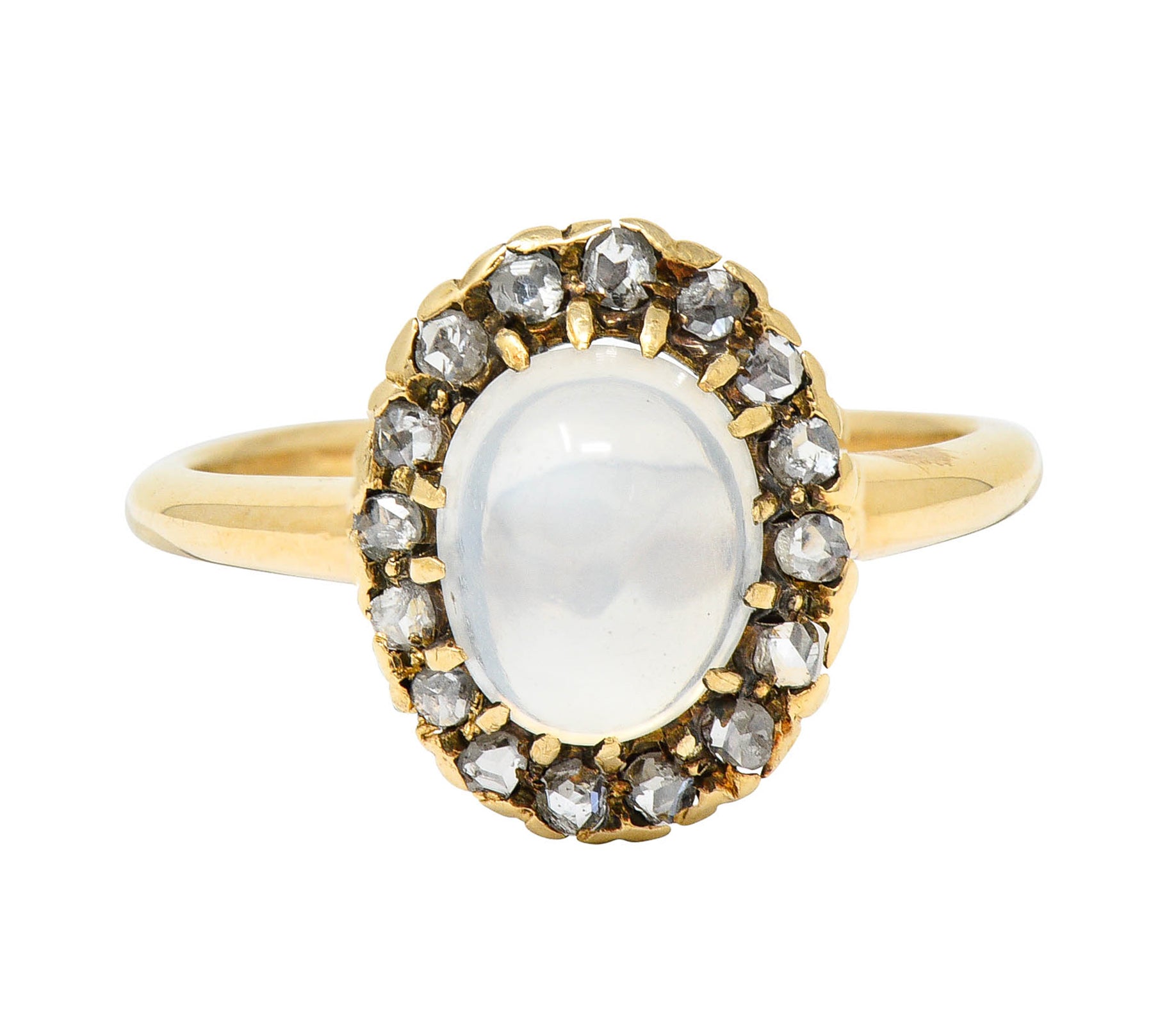 Victorian Moonstone Cabochon Diamond 14 Karat Gold Cluster RingRing - Wilson's Estate Jewelry