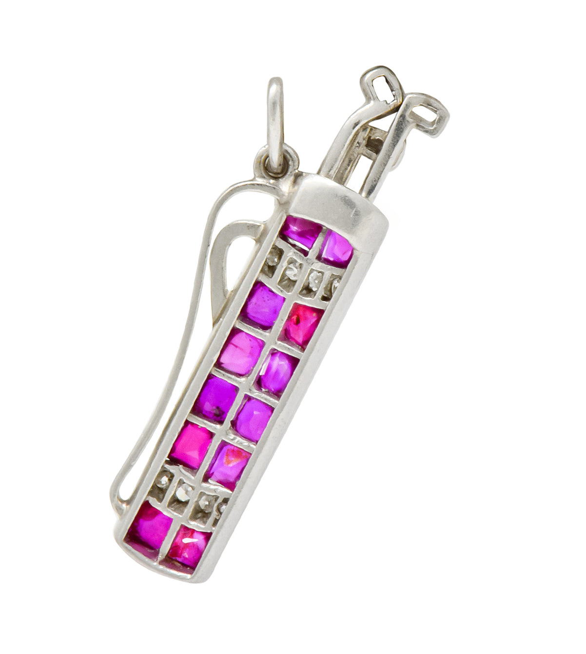 Bright Art Deco Large Ruby Diamond Platinum Golf Clubs And Bag Charm - Wilson's Estate Jewelry