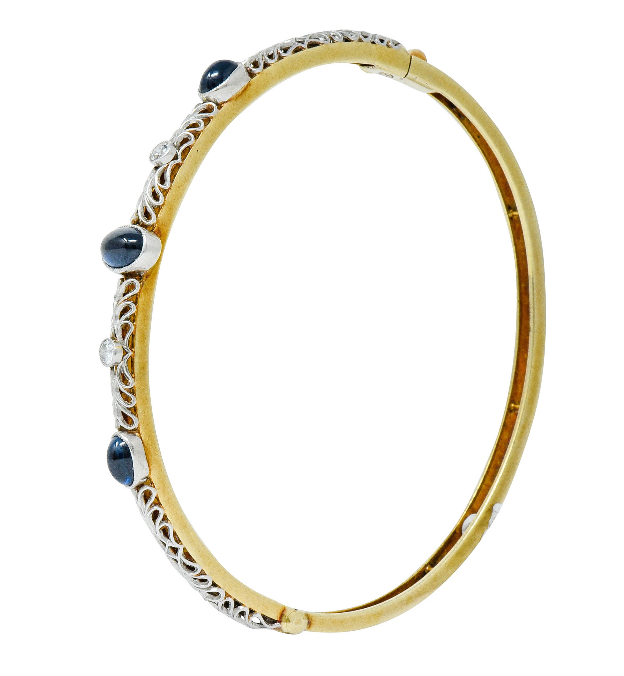 A.J. Hedges & Co. Edwardian Diamond Sapphire Platinum-Topped 14 Karat Gold Banglebracelet - Wilson's Estate Jewelry