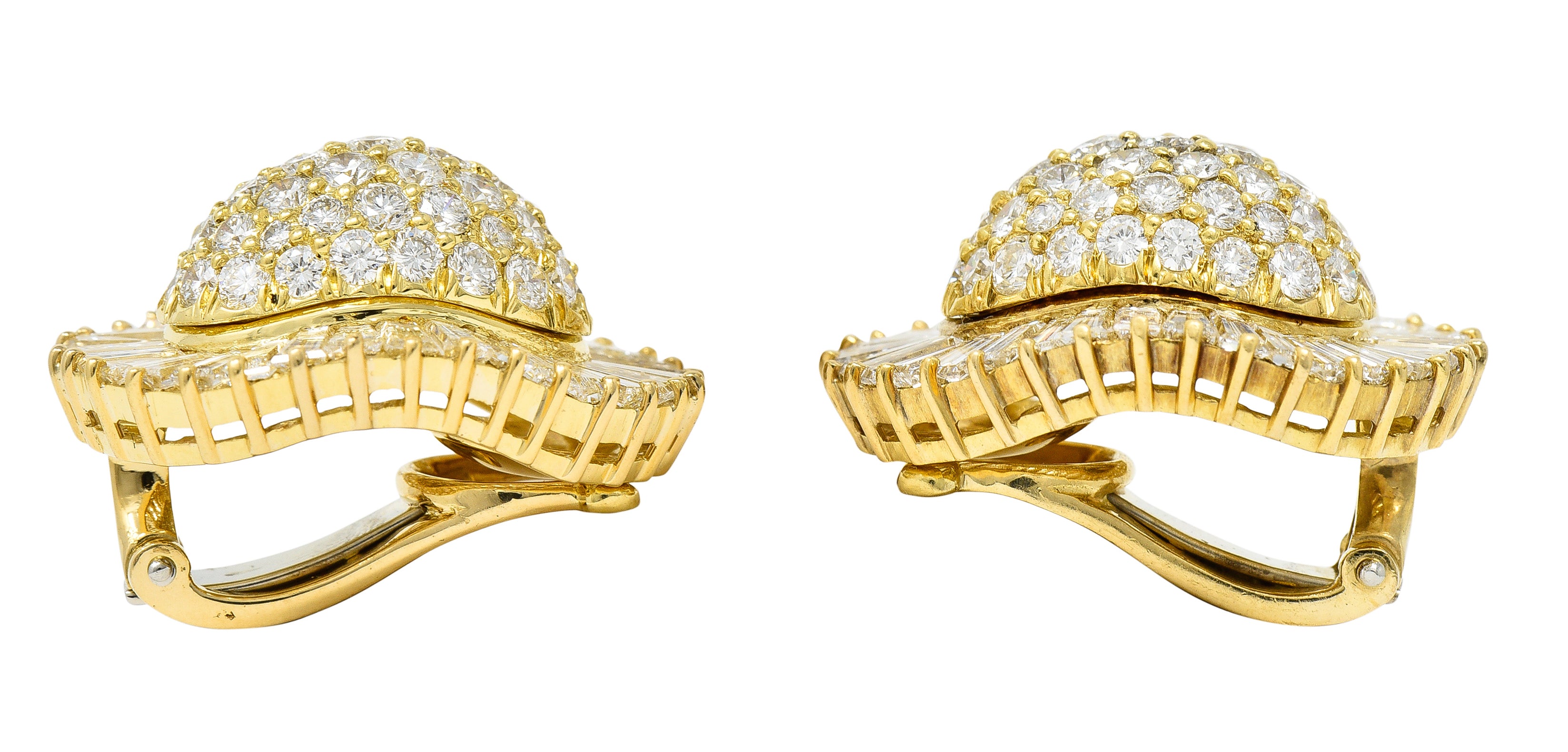 1980's Van Cleef & Arpels 11.64 CTW Diamond 18 Karat Yellow Gold Ballerina Halo Ear-Clip Earrings Wilson's Estate Jewelry