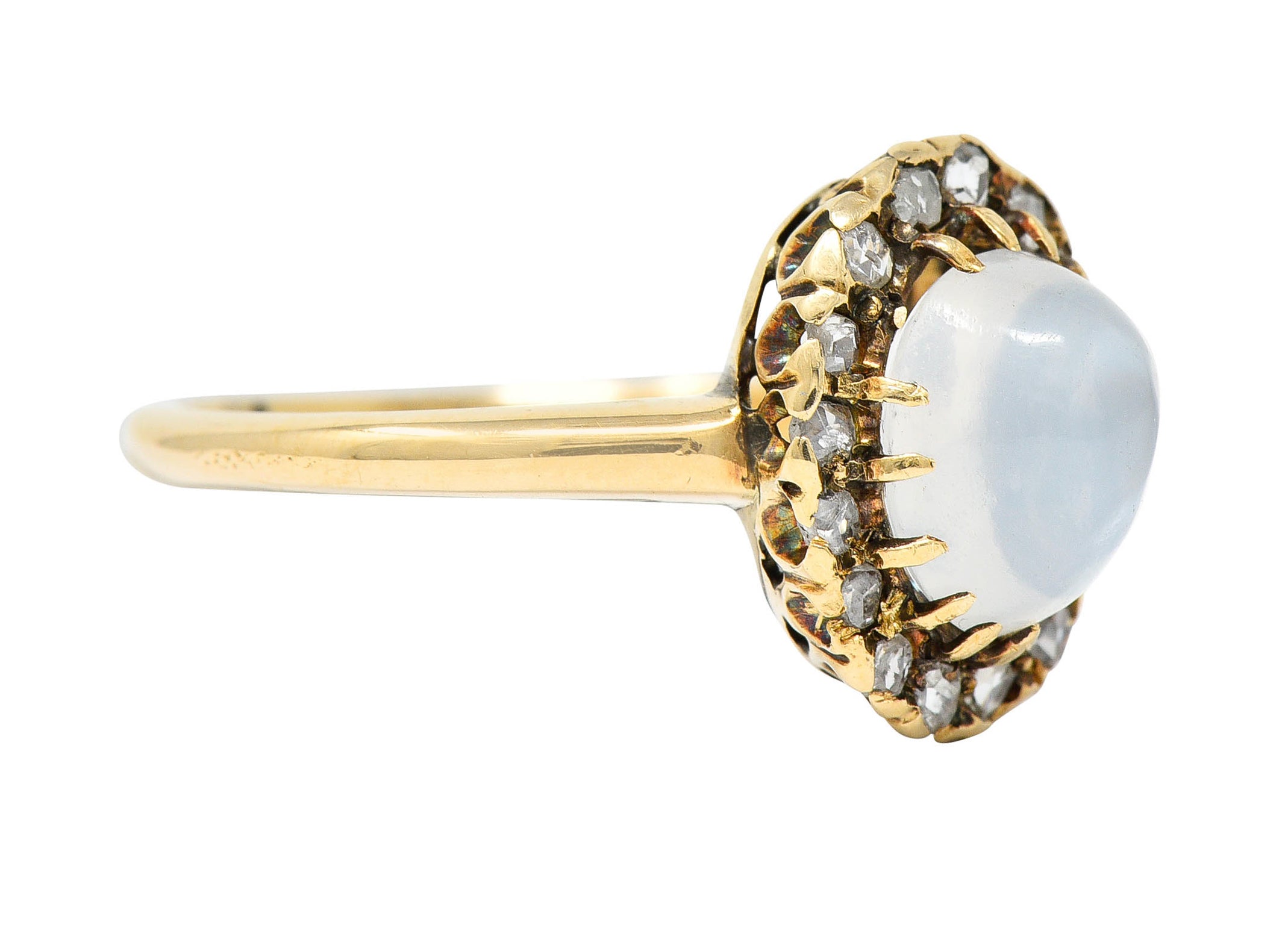 Victorian Moonstone Cabochon Diamond 14 Karat Gold Cluster RingRing - Wilson's Estate Jewelry