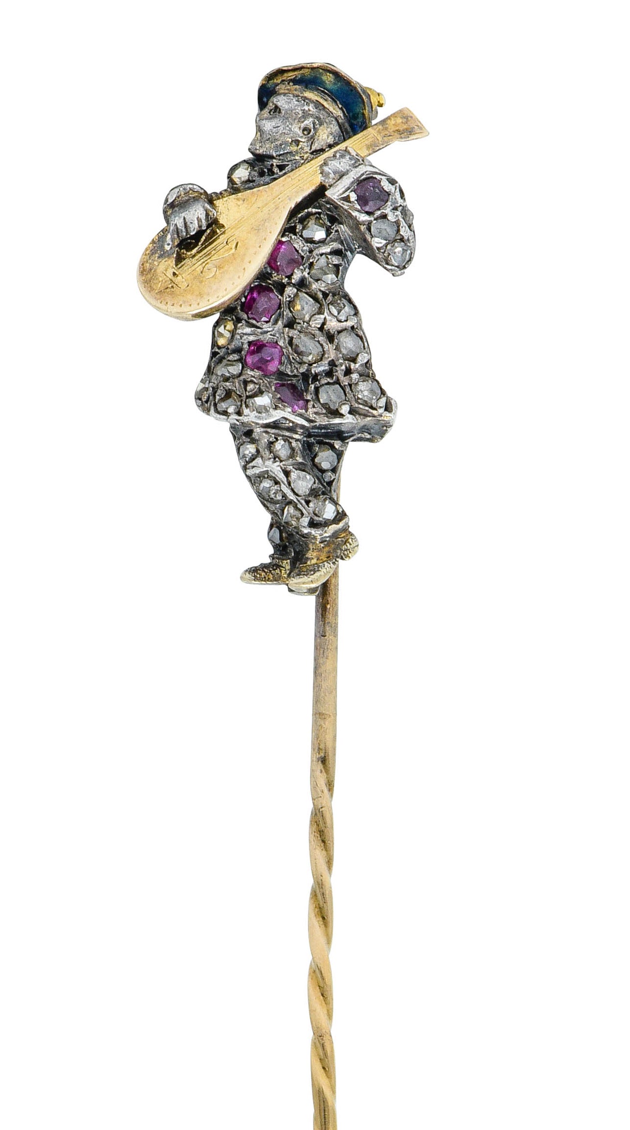 Victorian Rose Cut Diamond Ruby Silver-Topped 18 Karat Gold Bard StickpinStick Pin - Wilson's Estate Jewelry