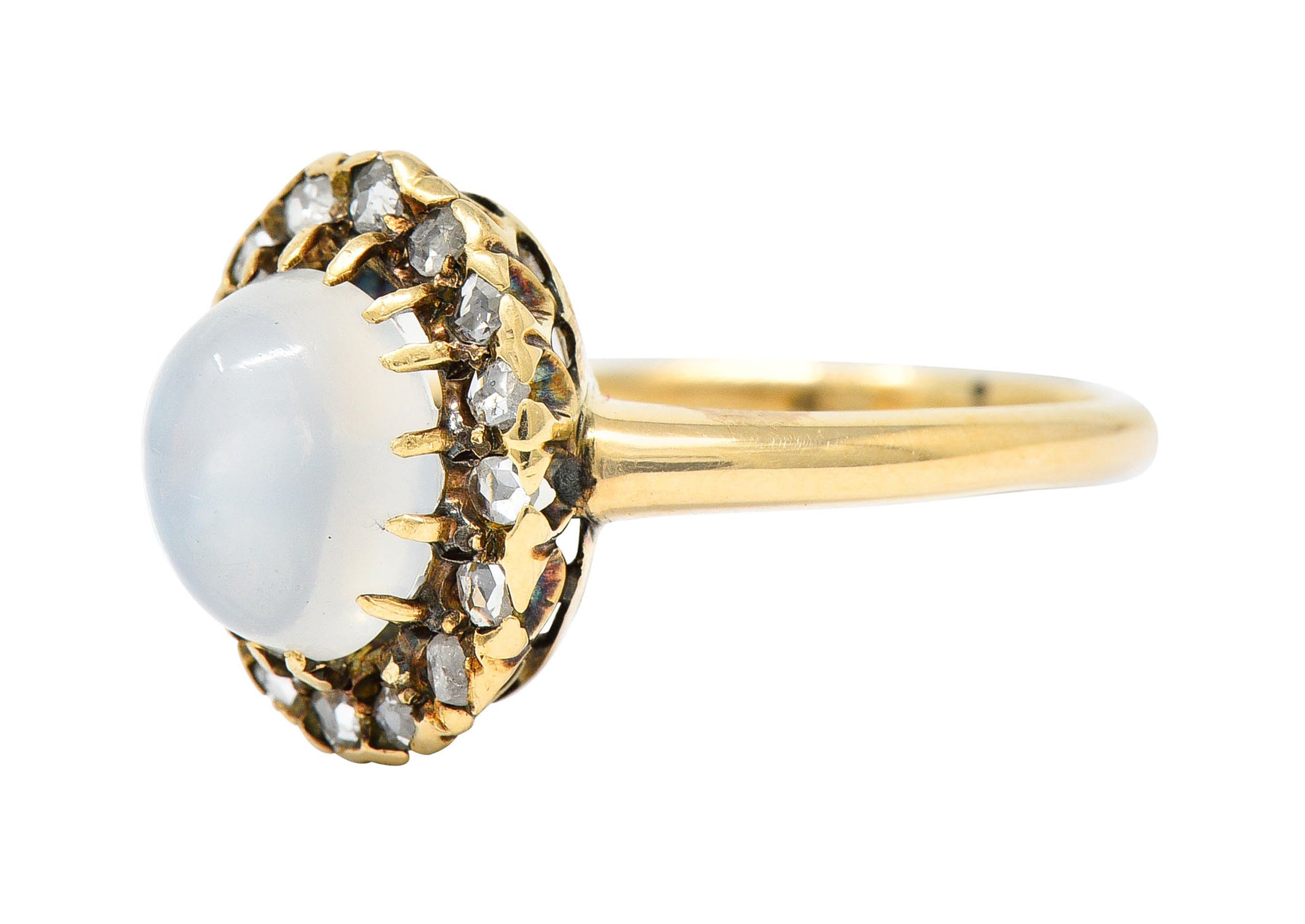 Victorian Moonstone Cabochon Diamond 14 Karat Gold Cluster RingRing - Wilson's Estate Jewelry