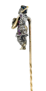Victorian Rose Cut Diamond Ruby Silver-Topped 18 Karat Gold Bard StickpinStick Pin - Wilson's Estate Jewelry