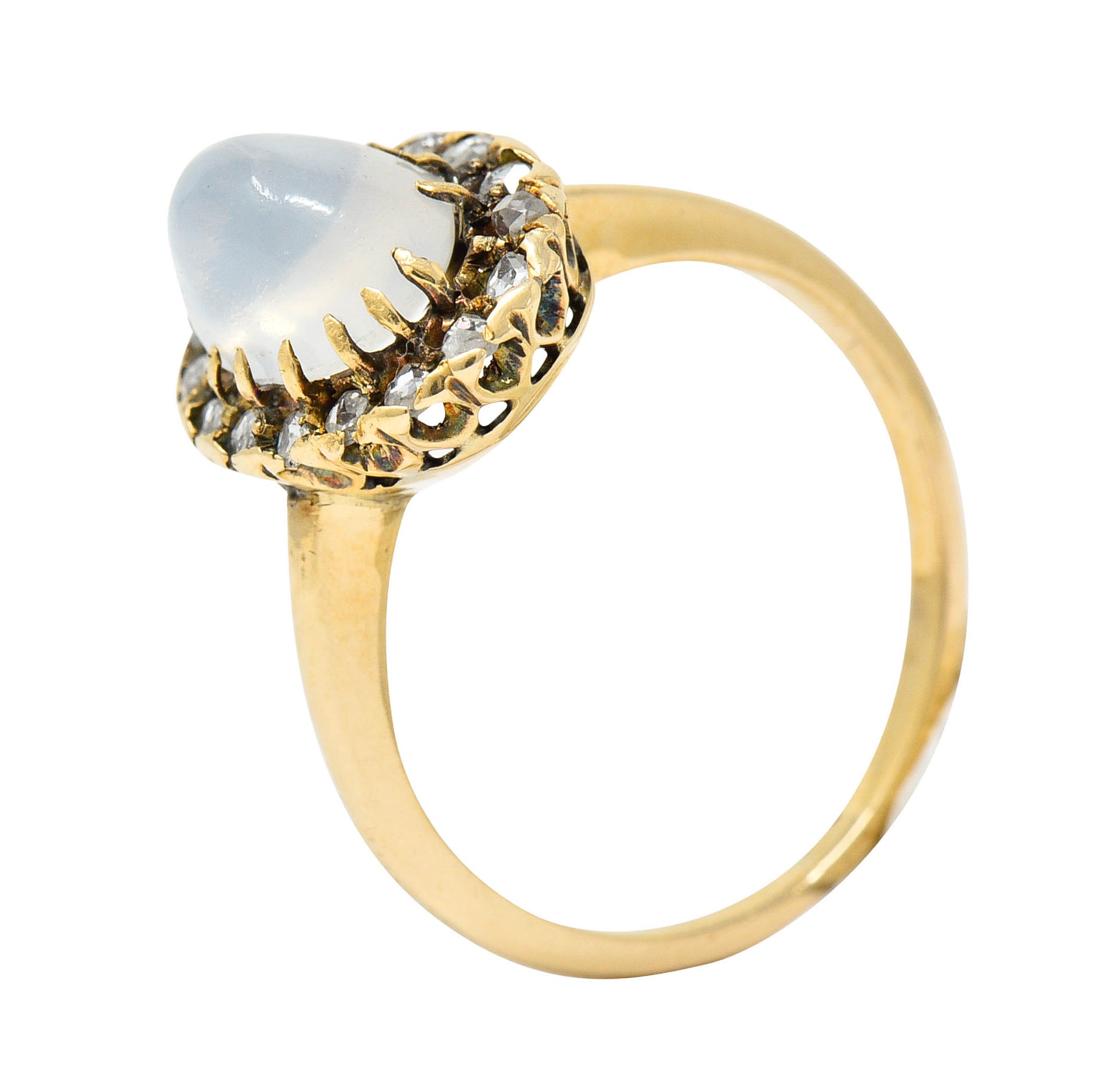 Victorian Moonstone Cabochon Diamond 14 Karat Gold Cluster RingRing - Wilson's Estate Jewelry