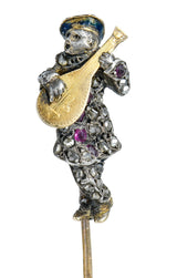 Victorian Rose Cut Diamond Ruby Silver-Topped 18 Karat Gold Bard StickpinStick Pin - Wilson's Estate Jewelry