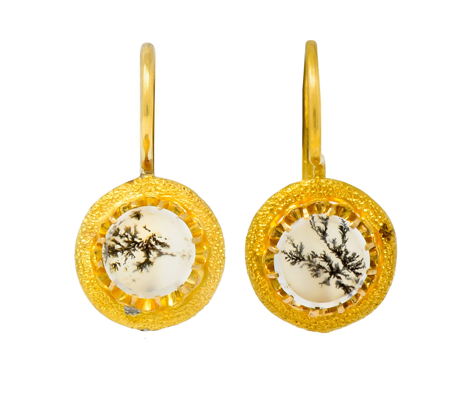 Victorian Dendritic Agate 18 Karat Gold Articulated Day Night Drop Earrings - Wilson's Estate Jewelry