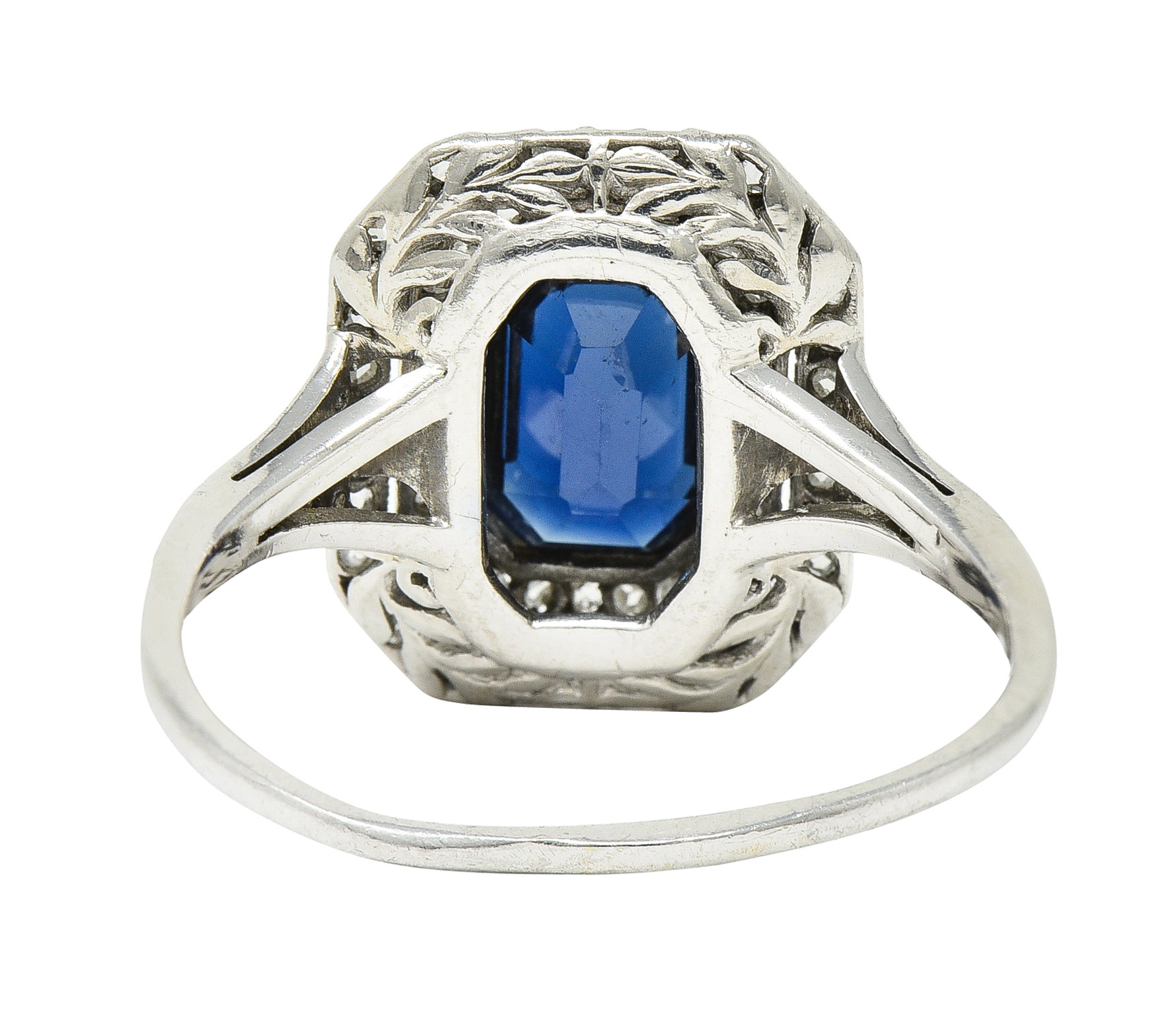 1920's Early Art Deco 1.75 CTW Sapphire Diamond Platinum Double Halo Ring Wilson's Estate Jewelry