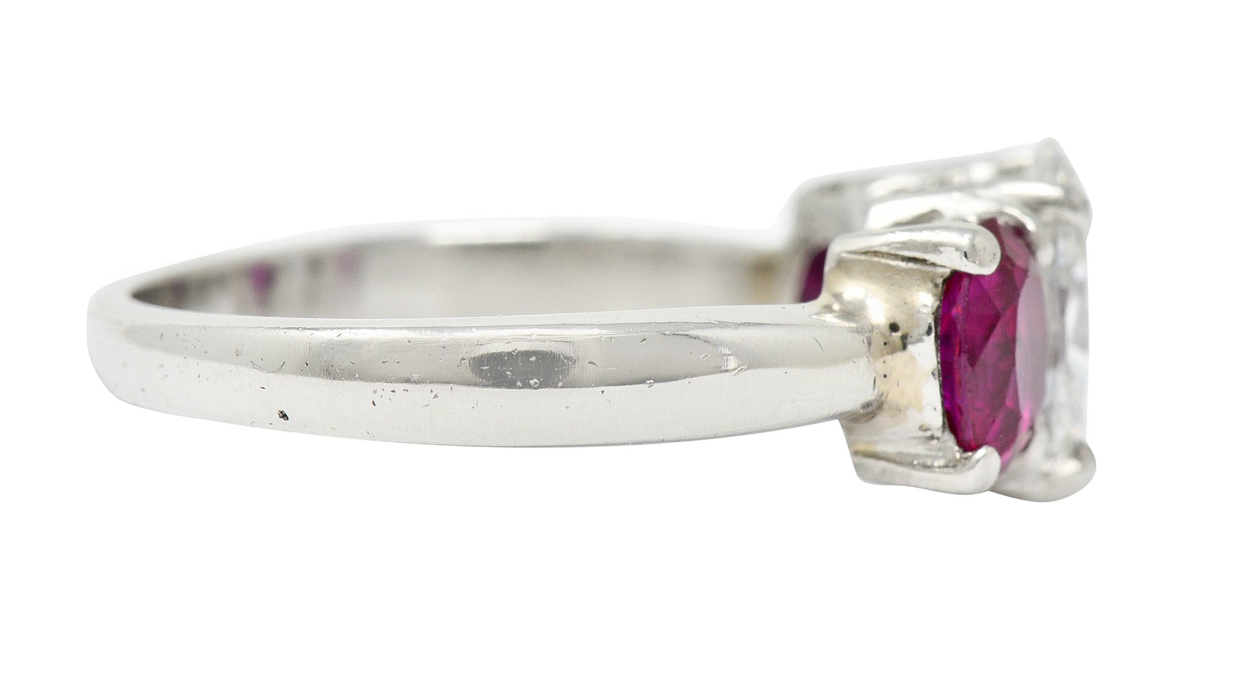 1950's Mid-Century 2.13 CTW Diamond Ruby Platinum Three Stone Ring GIARing - Wilson's Estate Jewelry