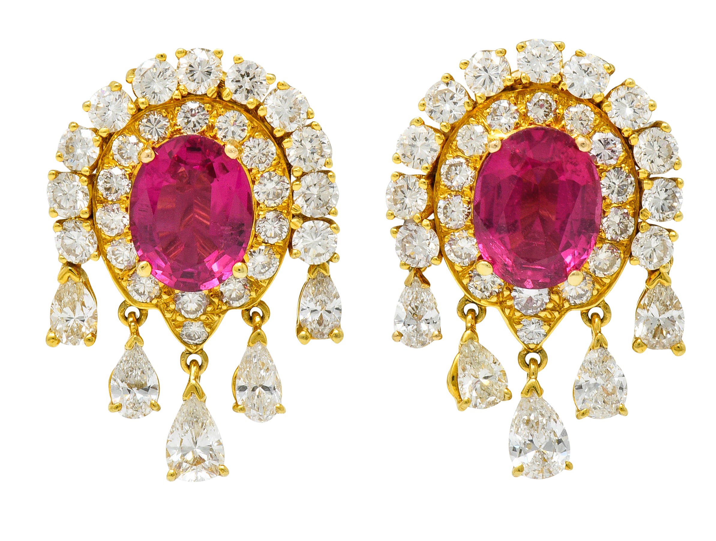 Pink Tourmaline 5.40 CTW Diamond 18 Karat Gold Ear-Clip EarringsEarrings - Wilson's Estate Jewelry