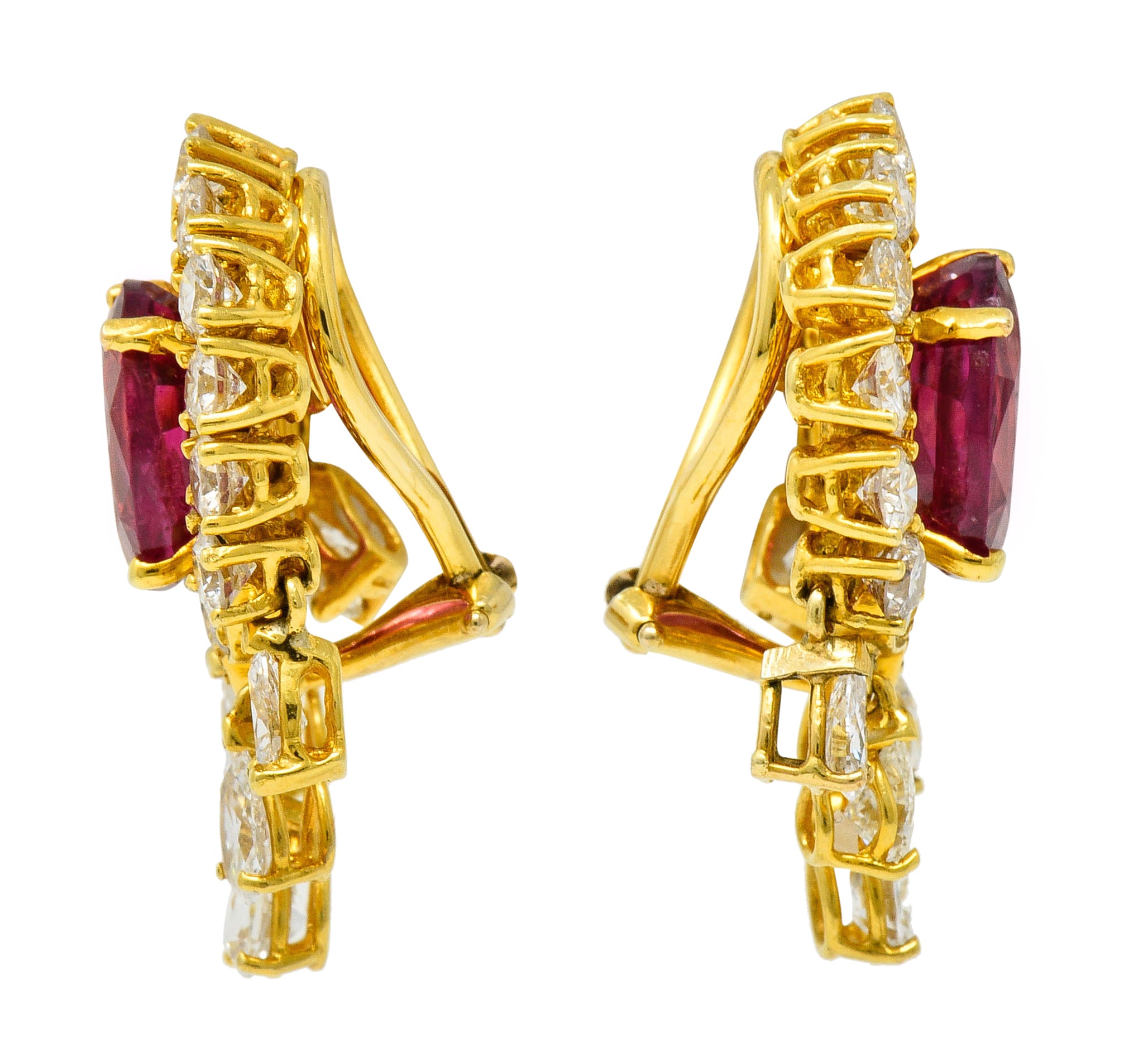 Pink Tourmaline 5.40 CTW Diamond 18 Karat Gold Ear-Clip EarringsEarrings - Wilson's Estate Jewelry