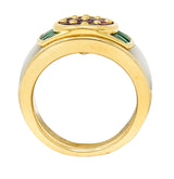 1990s Mauboussin Paris Ruby Emerald Mother-Of-Pearl 18 Karat Gold Band RingRing - Wilson's Estate Jewelry
