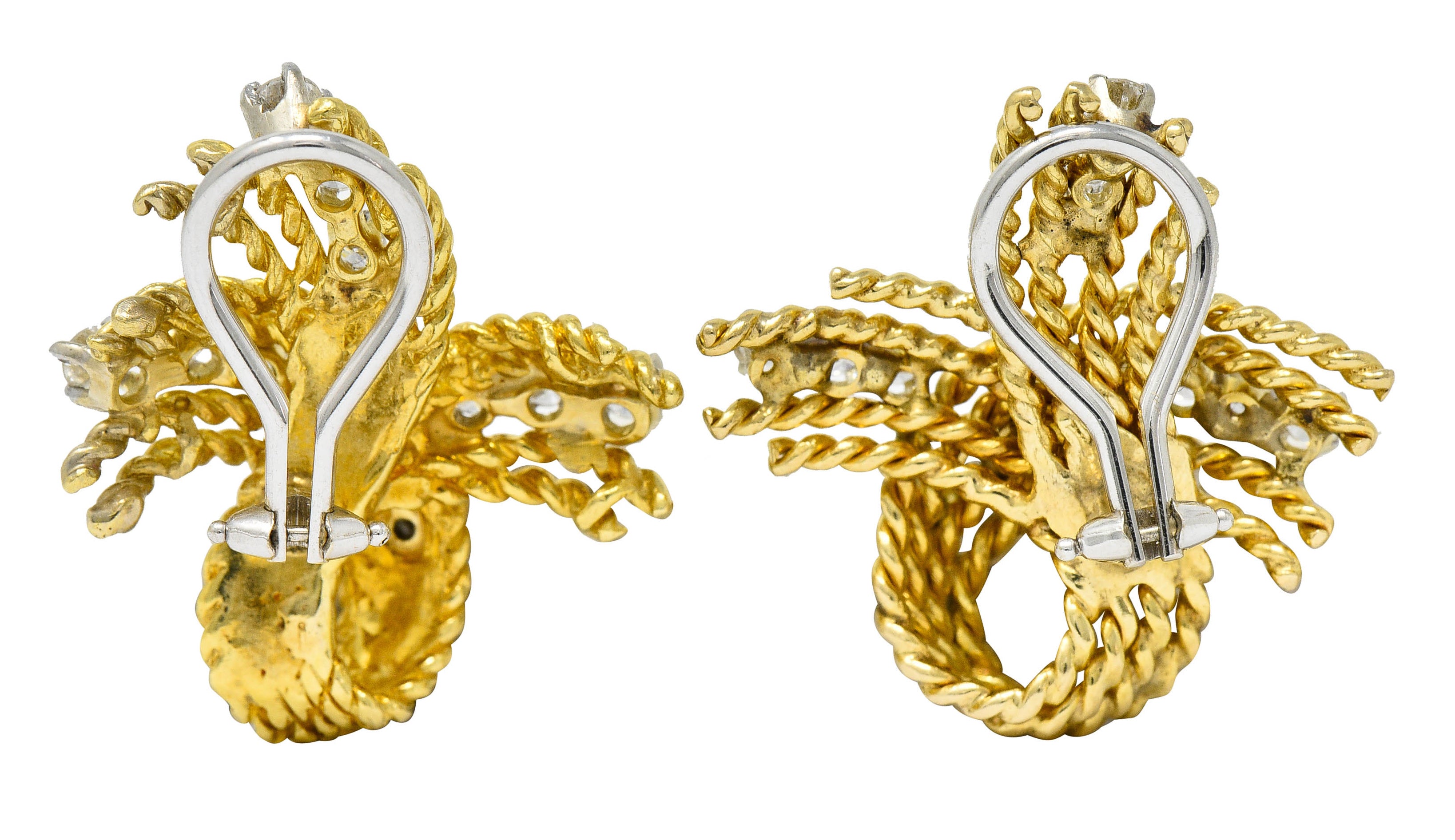 1950's Mid-Century 1.45 CTW Diamond 18 Karat Two-Tone Gold Twisted Rope Ear-Clip EarringsEarrings - Wilson's Estate Jewelry