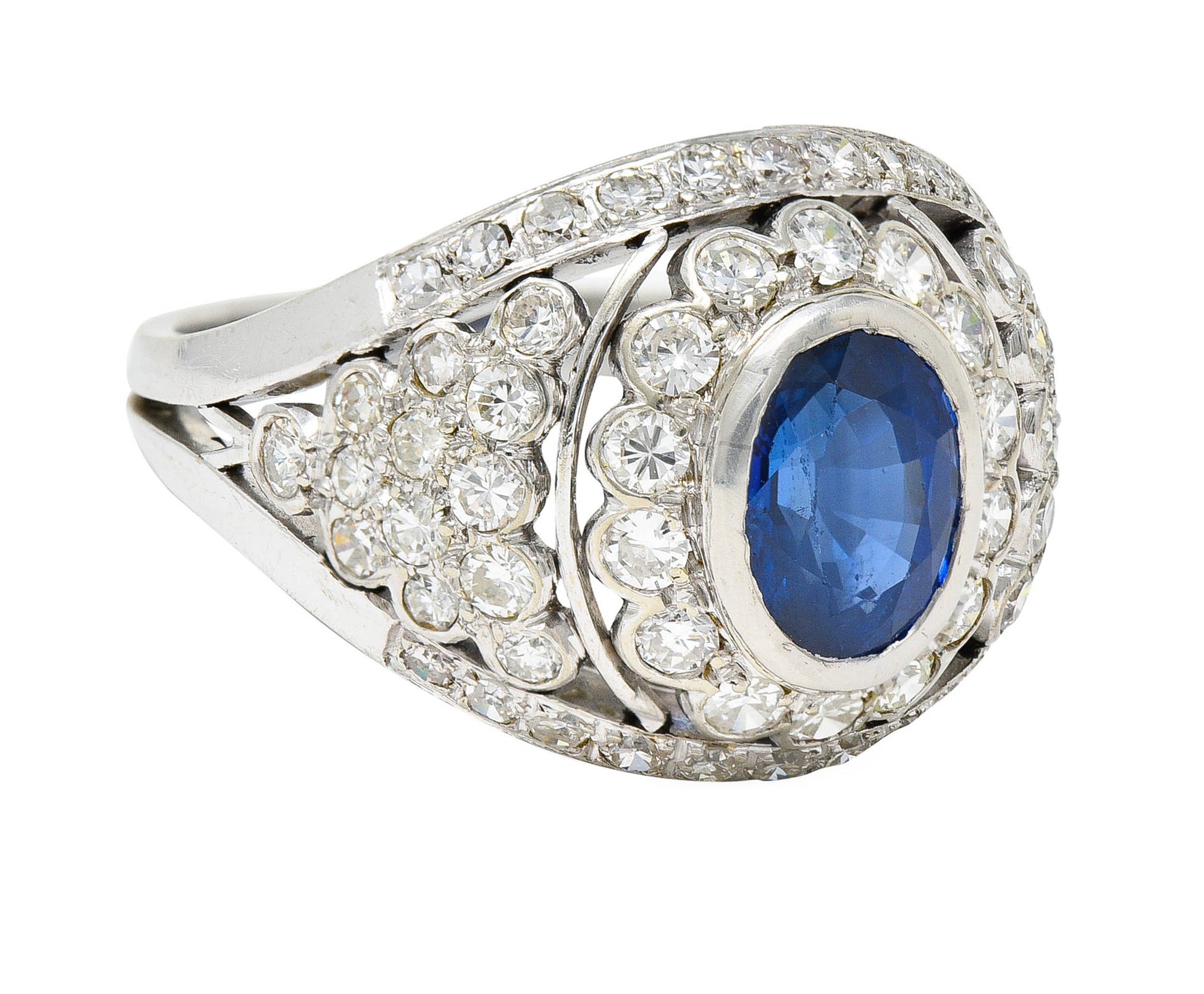 1950's Mid-Century 3.30 CTW Sapphire Diamond Platinum Cluster Band RingRing - Wilson's Estate Jewelry