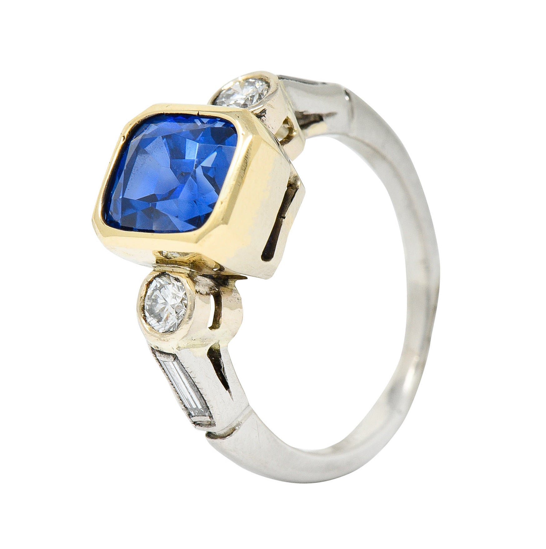 Mid-Century 3.65 CTW Sapphire Diamond 14 Karat Gold Palladium Gemstone RingRing - Wilson's Estate Jewelry