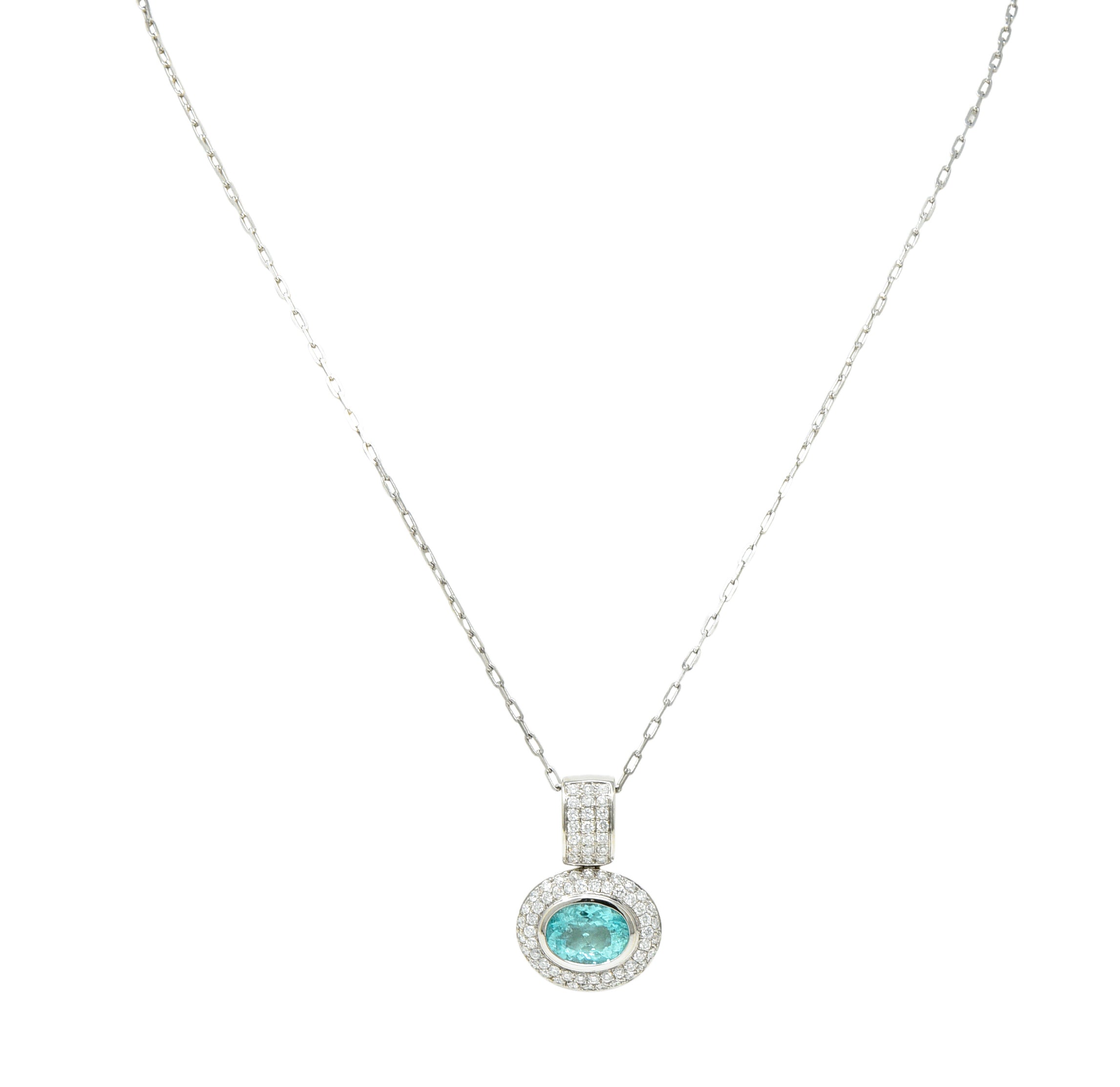 5.50 CTW Paraiba Type Tourmaline Diamond 18 Karat White Gold Contemporary Pendant Necklace GIA Wilson's Estate Jewelry