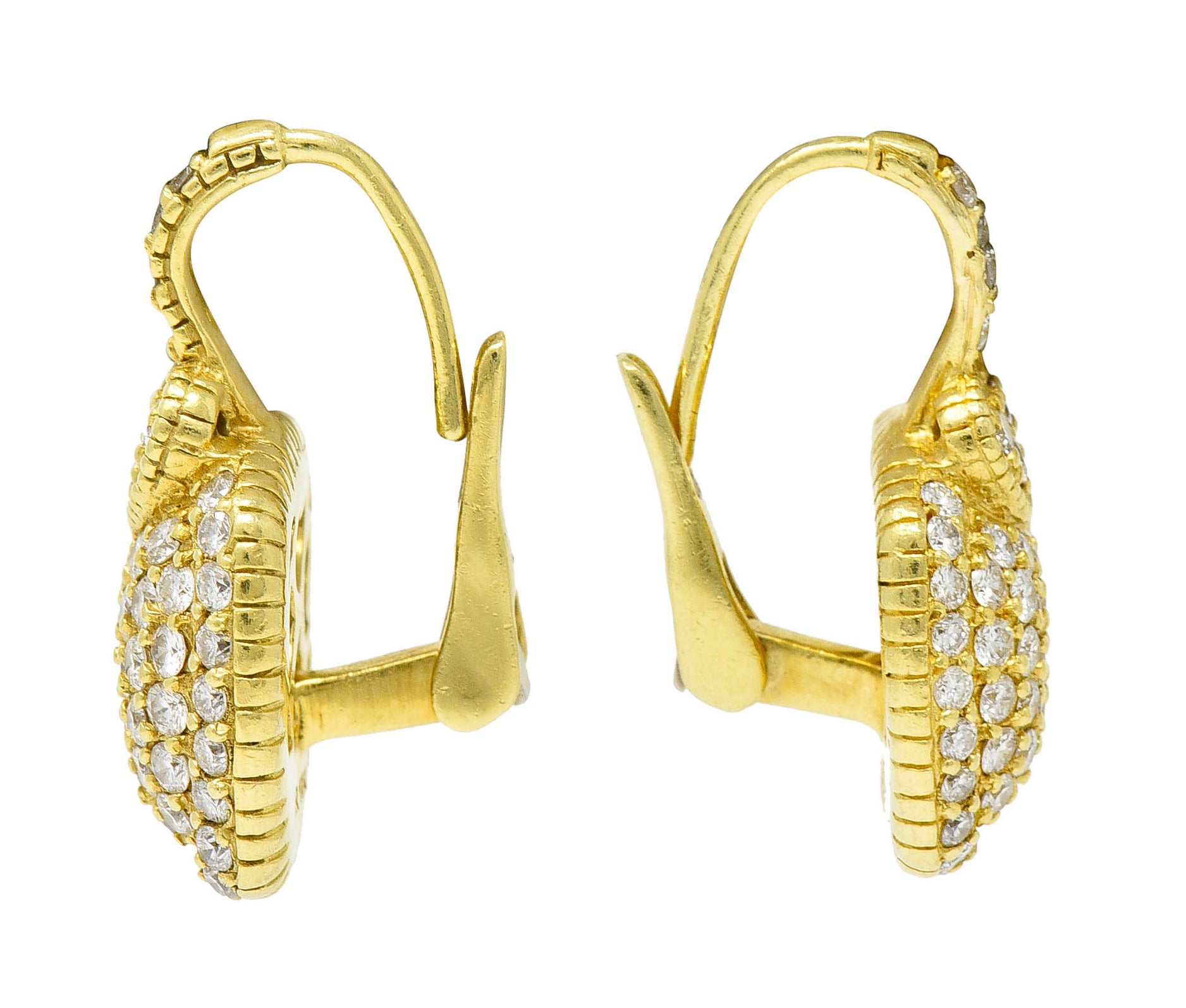 Judith Ripka 2.50 CTW Pave Diamond 18 Karat Gold Cushion Heart EarringsEarrings - Wilson's Estate Jewelry